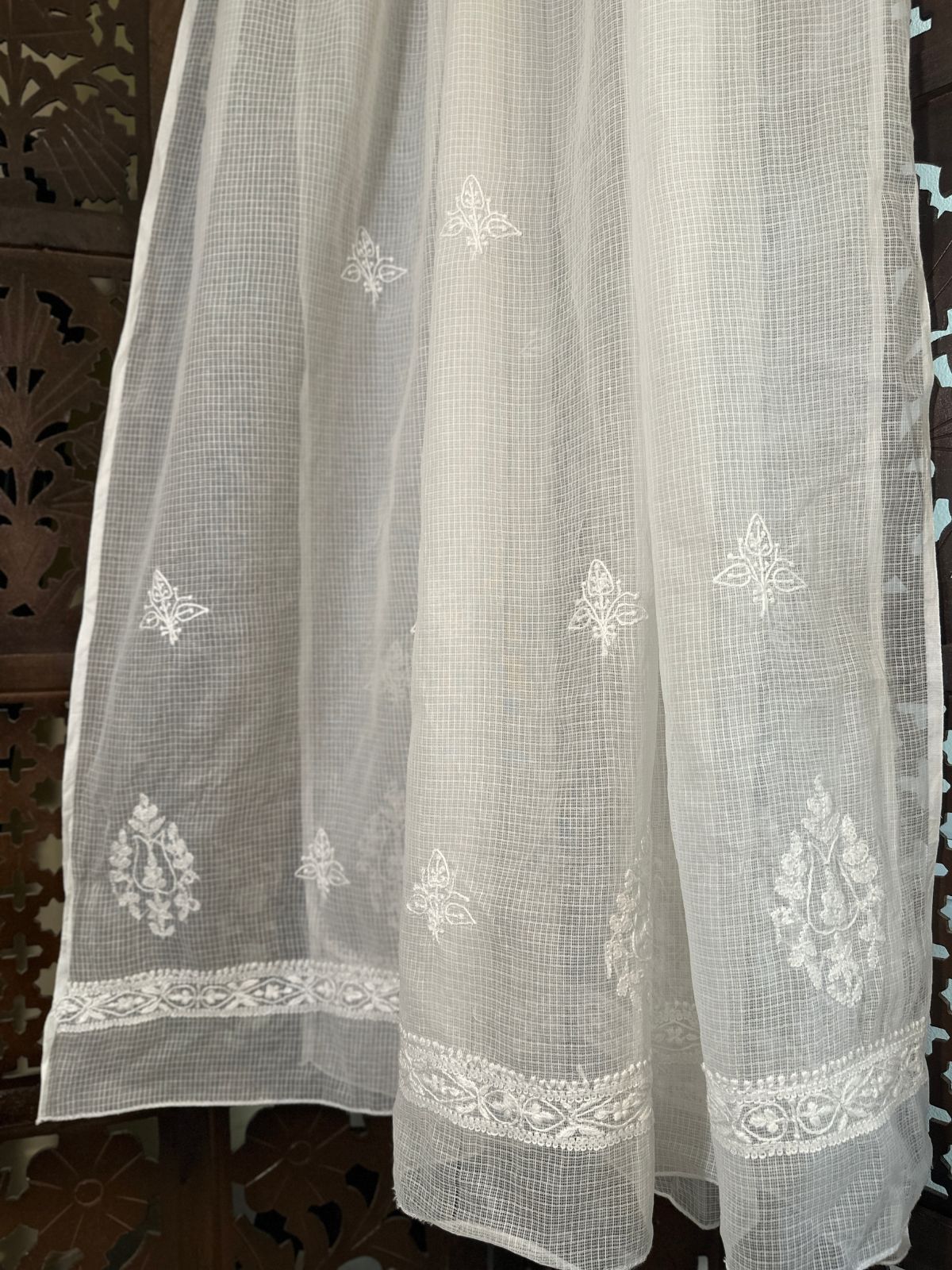 Kota Doria Hand Embroidered Chikankari Dupatta