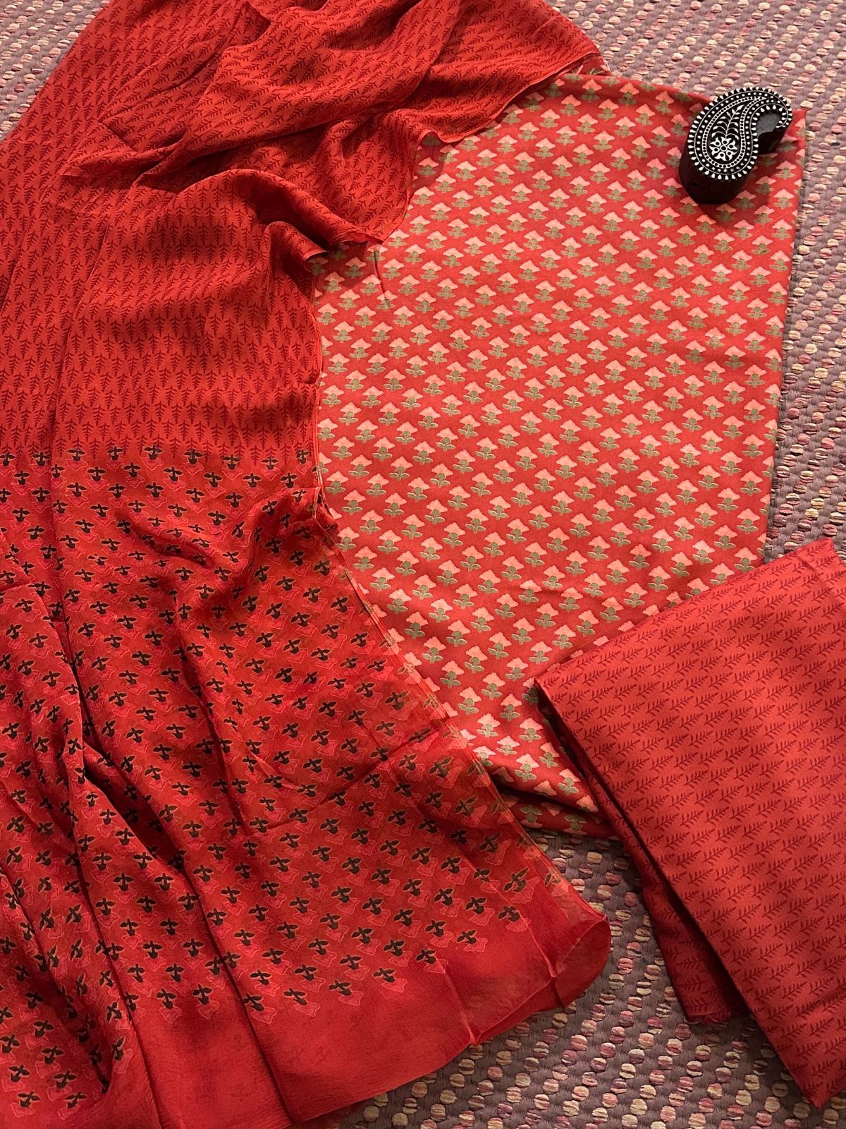 Spun Block Printed Unstitched Set