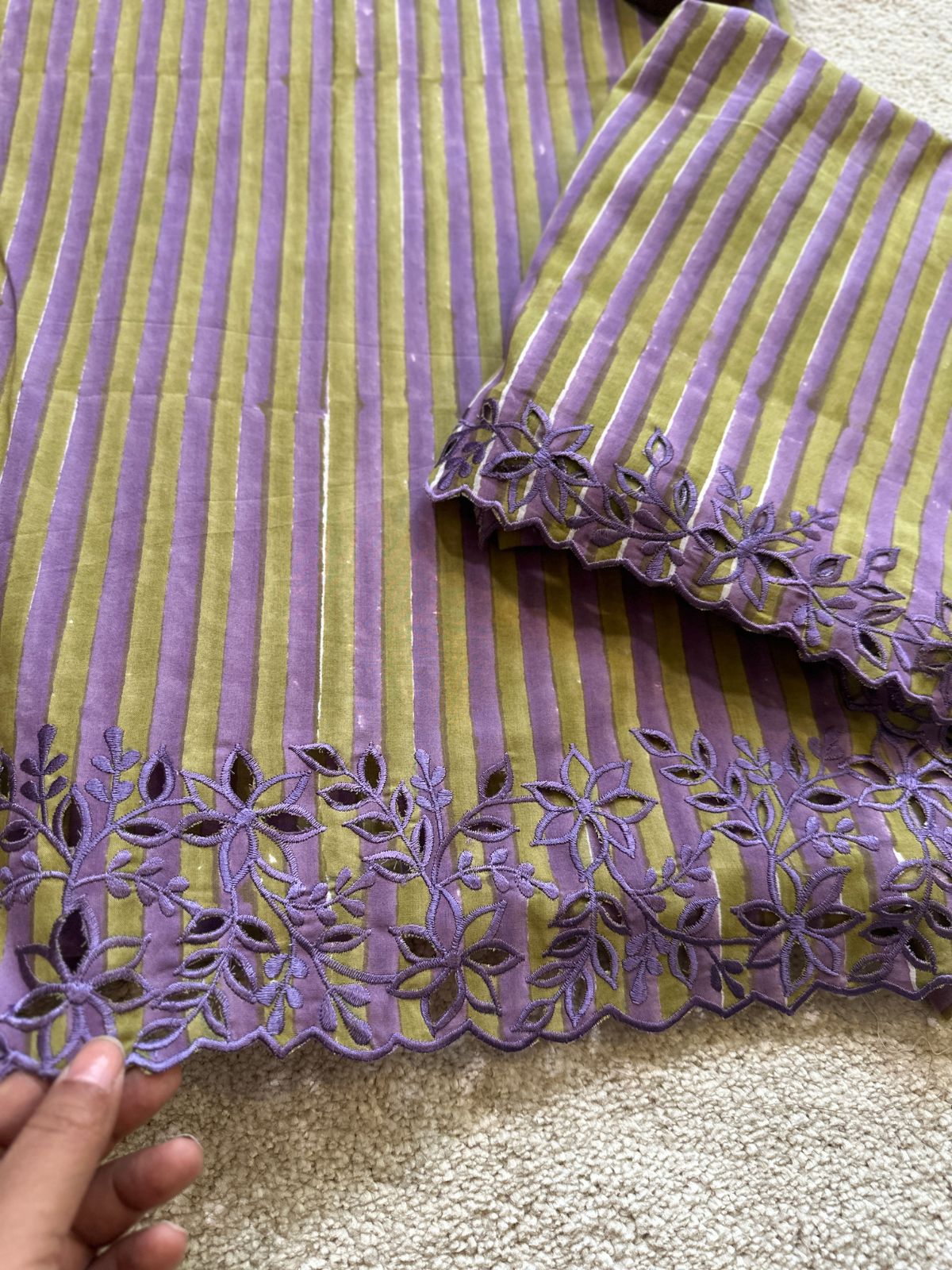 Cutwork Pure Cotton Hand-blocked Coord Set
