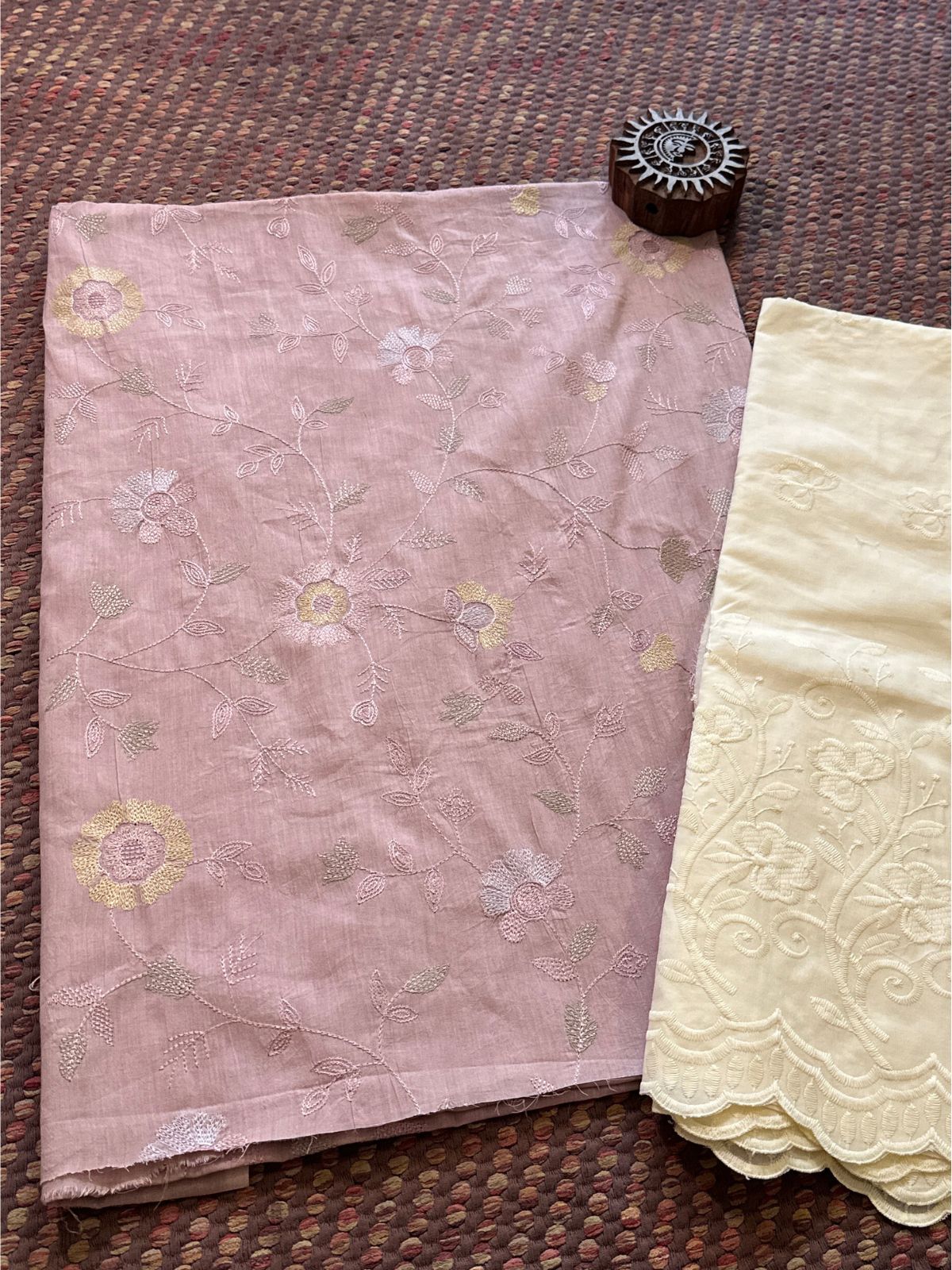 Pure Cotton malmal fabric with Embroidered Bottom -Unstitched Set
