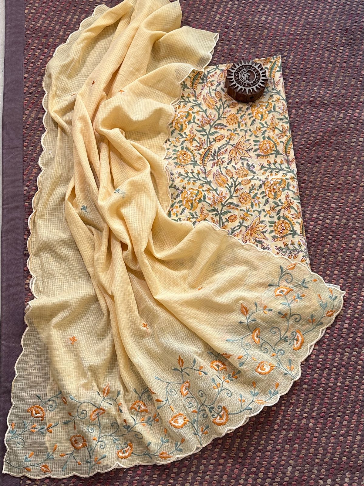 Pure Cotton Handblock Fabric with Exclusive Embroidered Dupatta