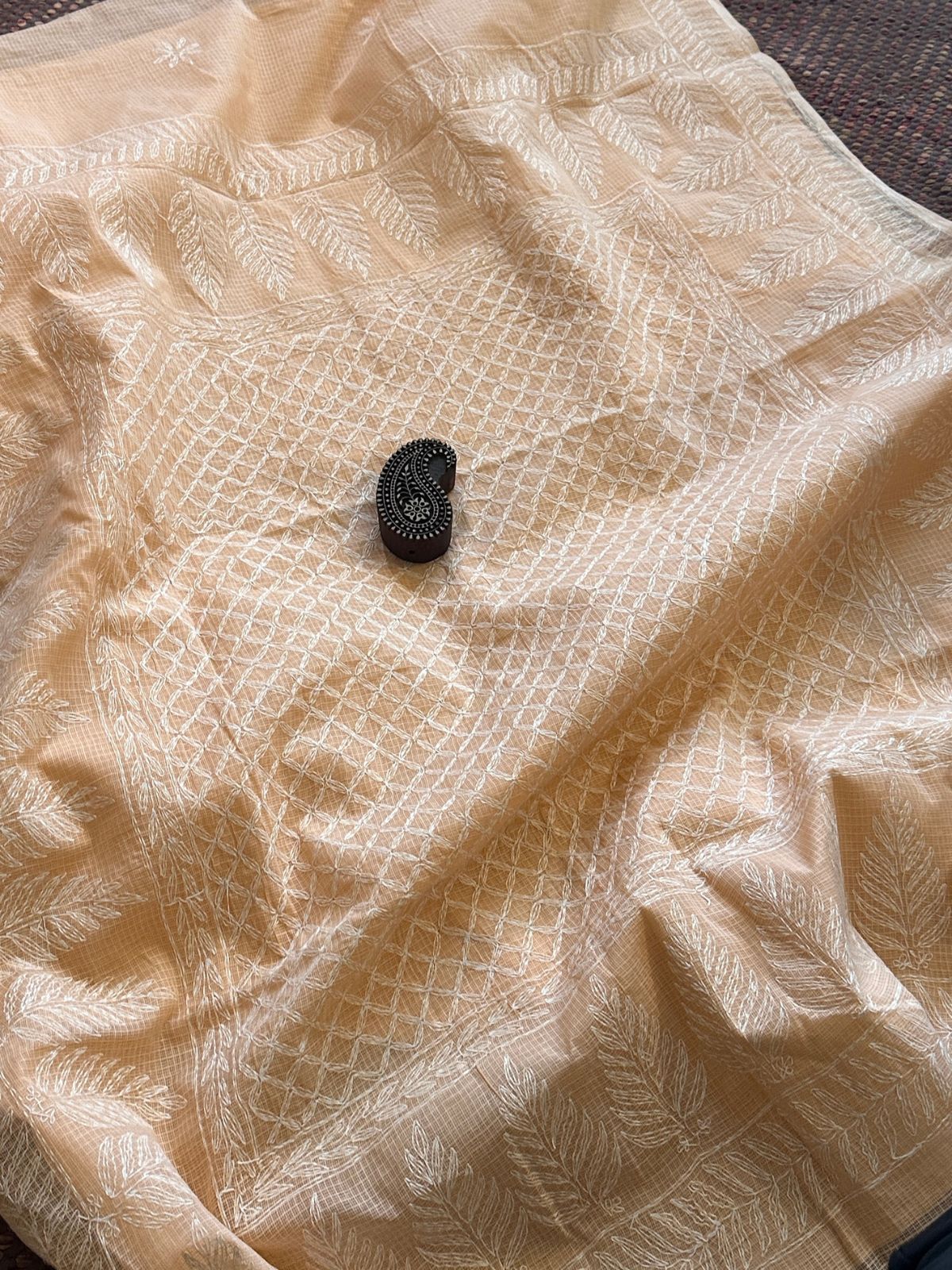 Peach Chikankari Hand Embroidered Saree