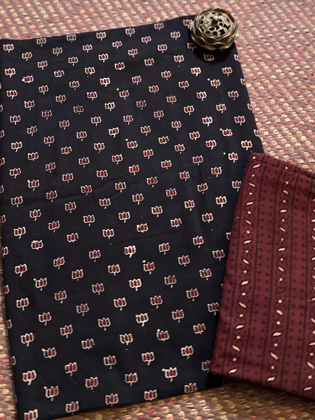 Pure Cotton Malmal Handblocked Ajrak Fabric Set