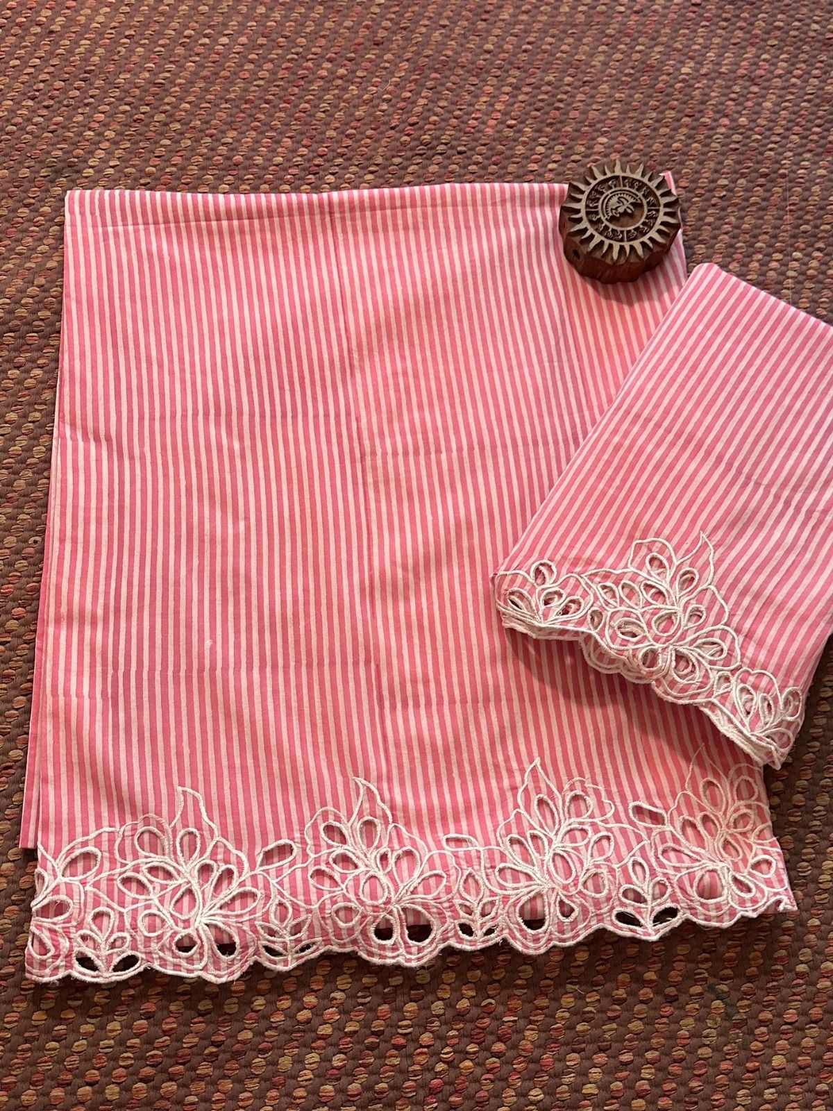 Cutwork Pure Cotton Hand-blocked Coord Set