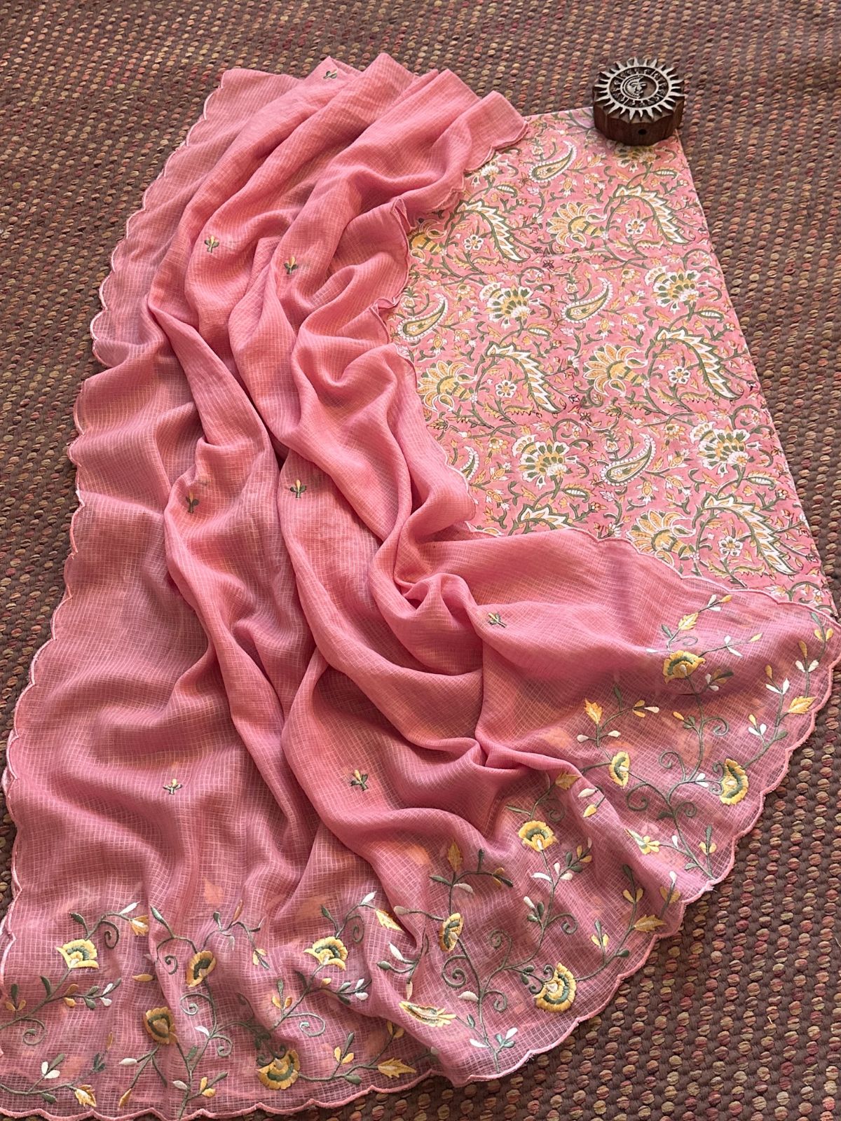 Pure Cotton Handblock Fabric with Exclusive Embroidered Dupatta