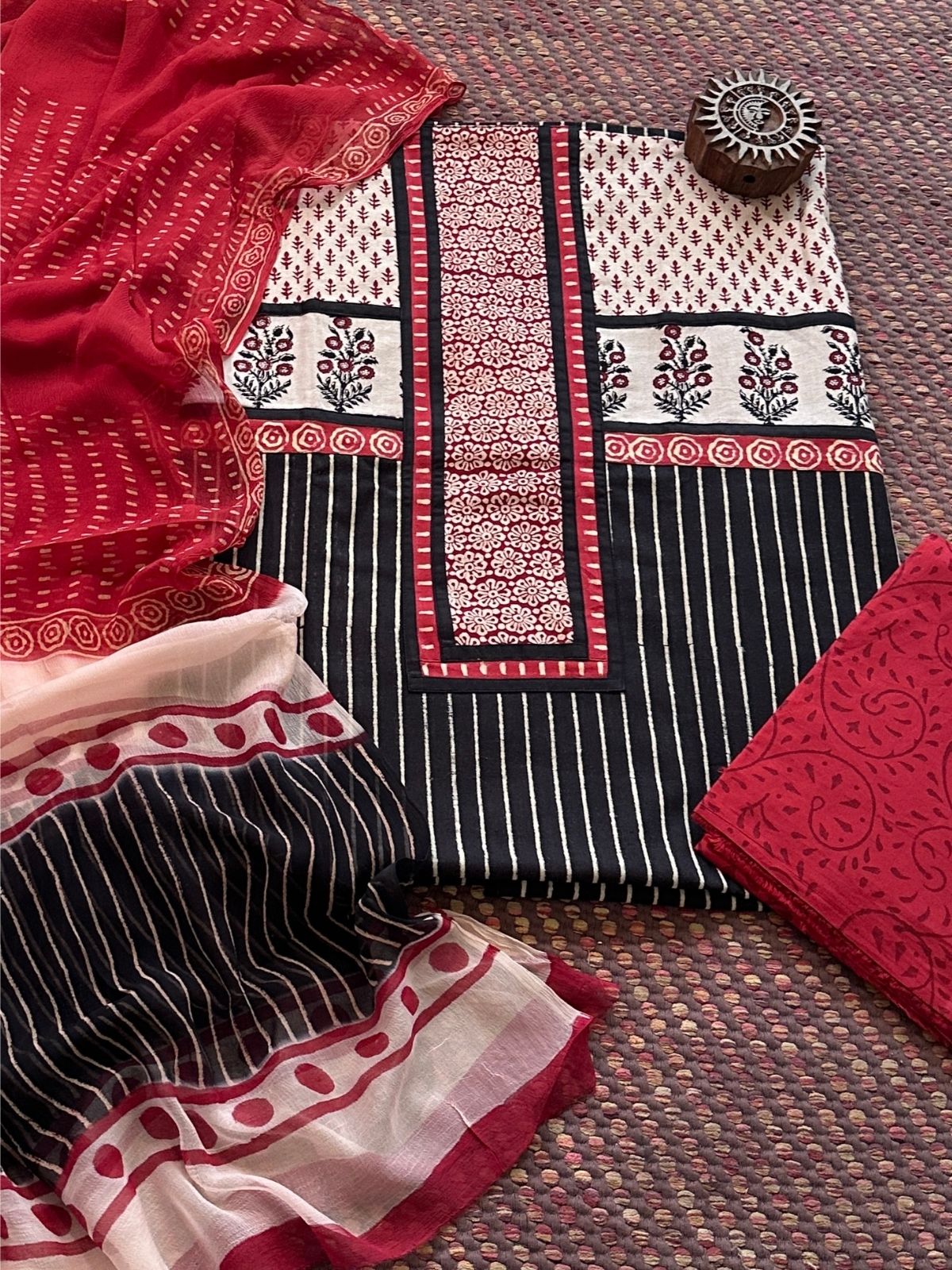 Pure Cotton Unstitched Set with pure chiffon Dupatta