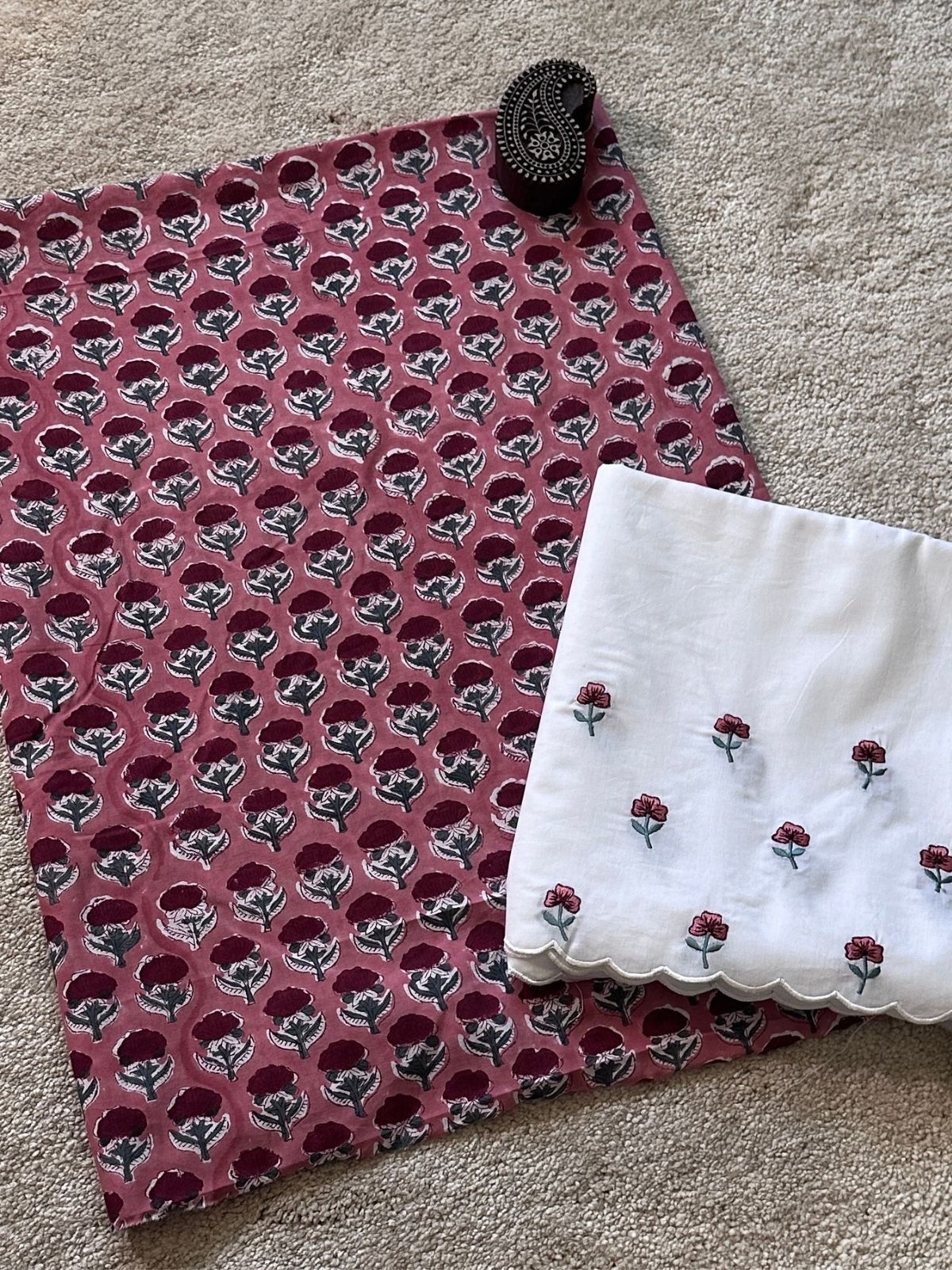 Gulbarg Combo Set- Sanganeri Fabric & Embroidered Bottom