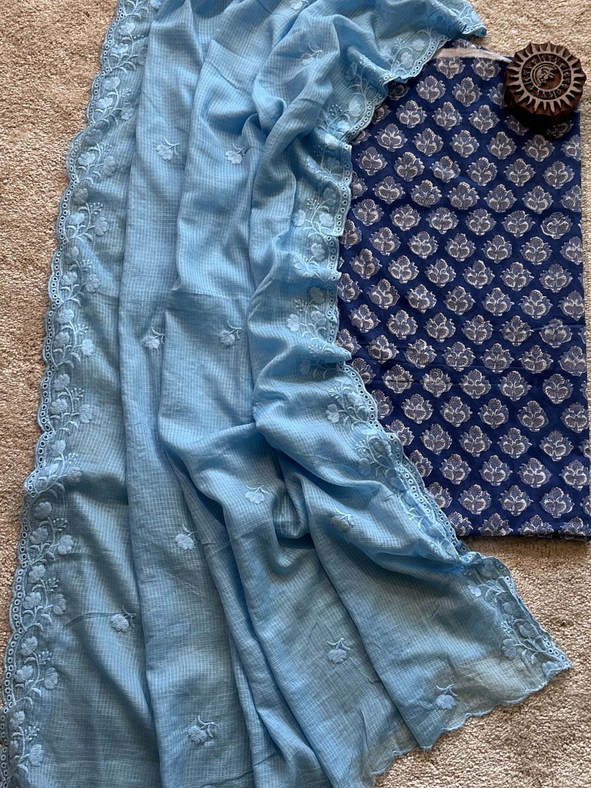 Neelofer Set- Hand-block Fabric with Embroidered Dupatta