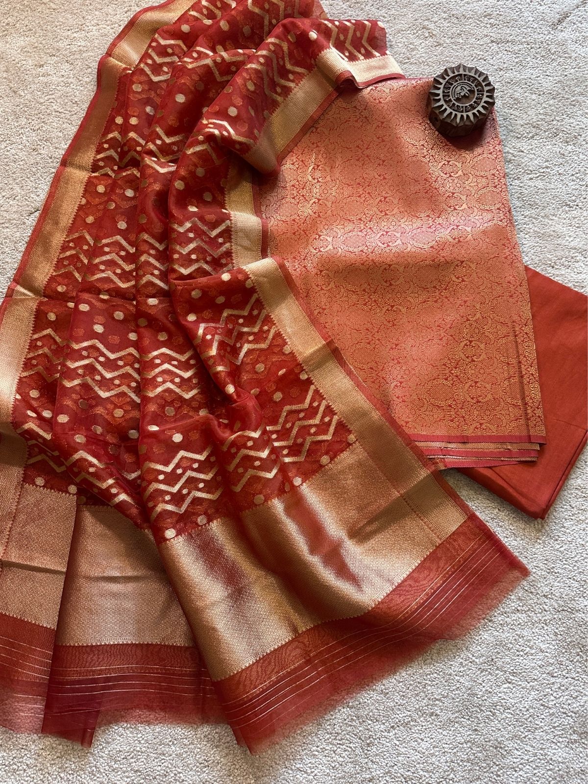 Revaa- Premium Brocade Silk Unstitched Set
