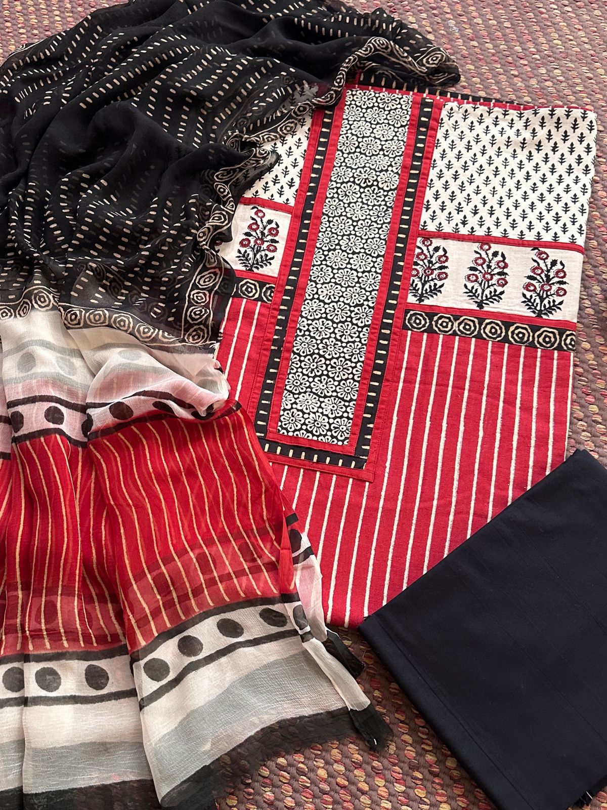 Pure Cotton Unstitched Set with pure chiffon Dupatta