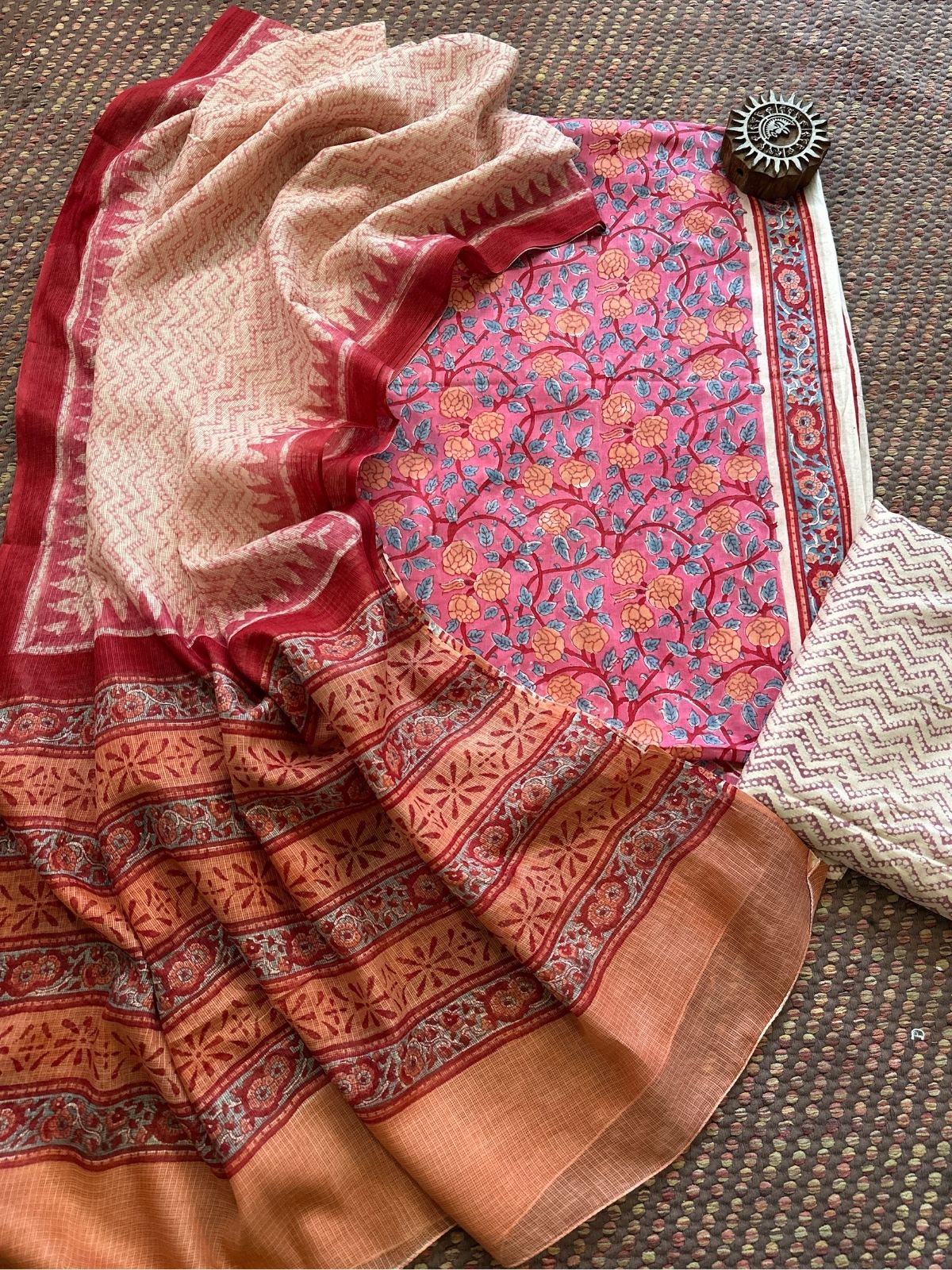 Pure Cotton Unstitched Set with Kota Dupatta