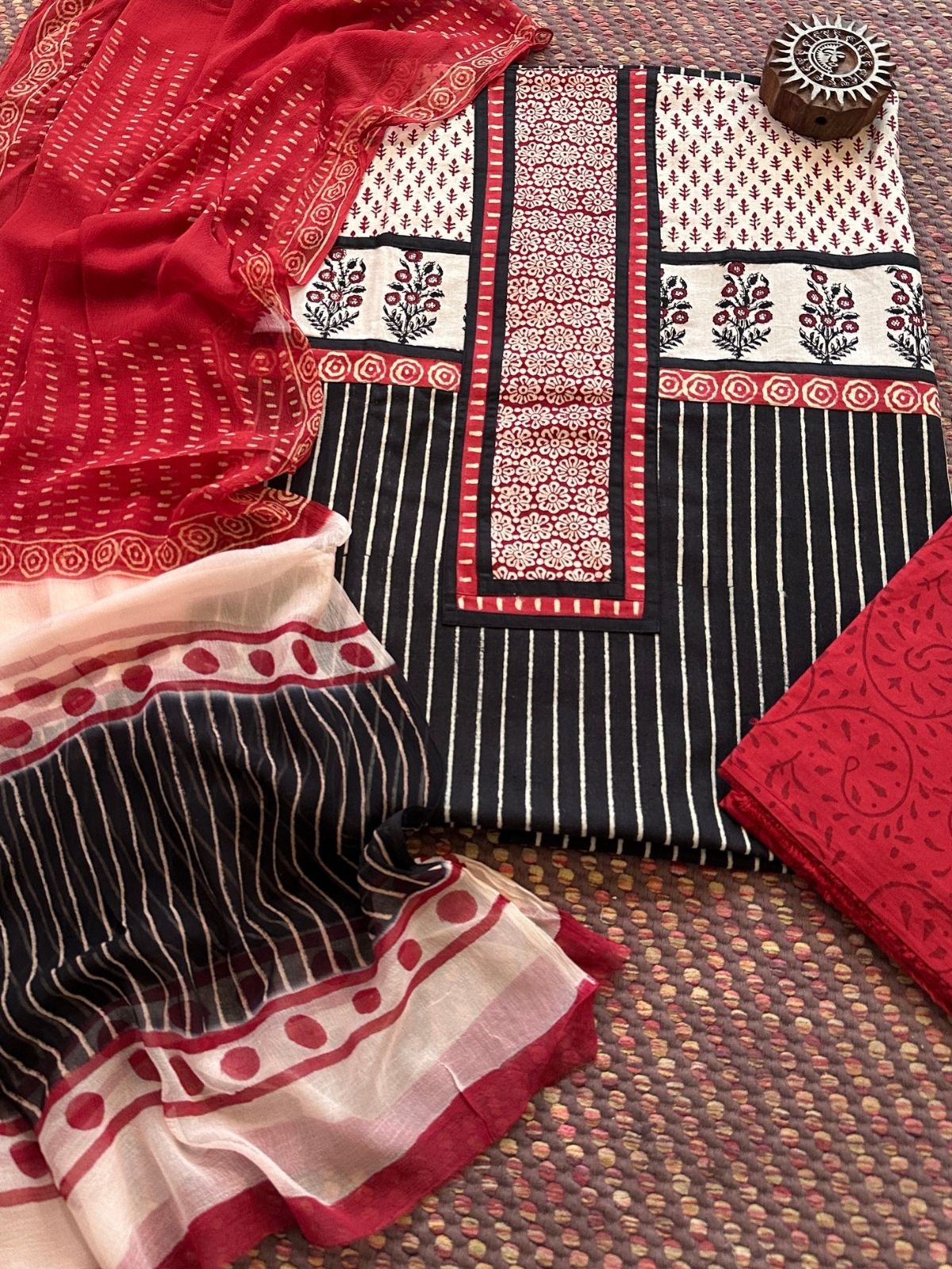 Pure Cotton Unstitched Set with pure chiffon Dupatta