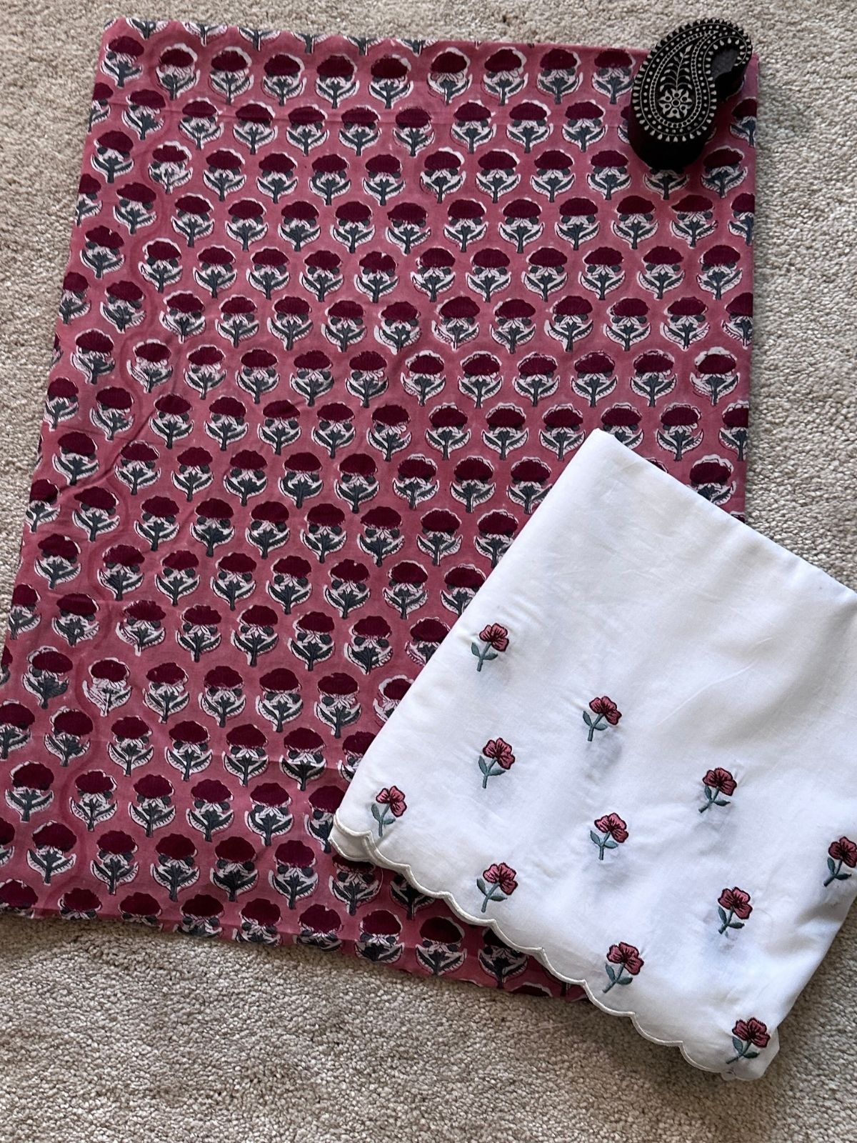 Gulbarg Combo Set- Sanganeri Fabric & Embroidered Bottom