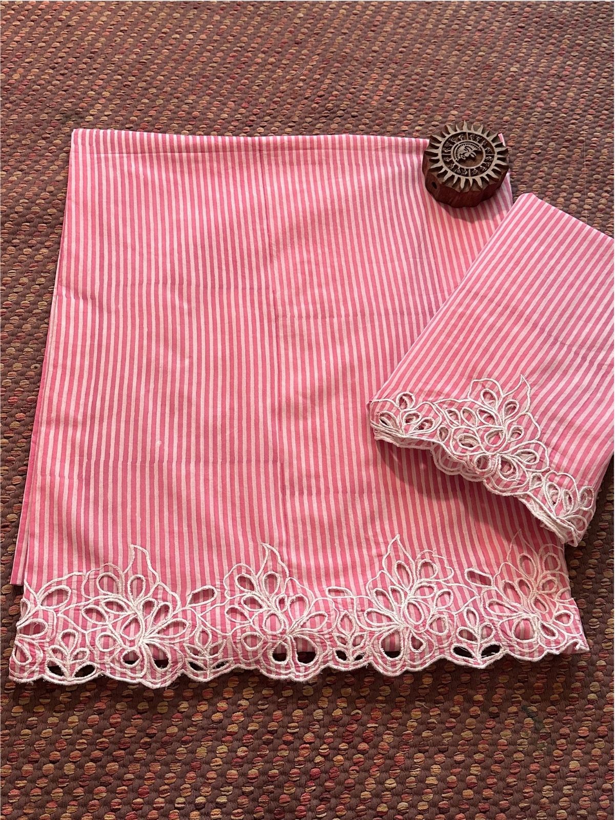 Cutwork Pure Cotton Hand-blocked Coord Set