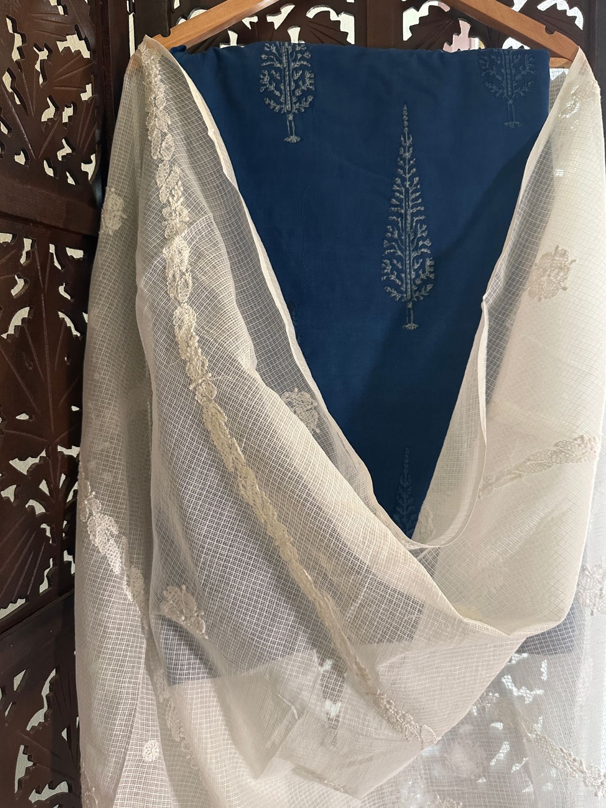 Pure Cotton Indigo fabric with Chikankari Dupatta