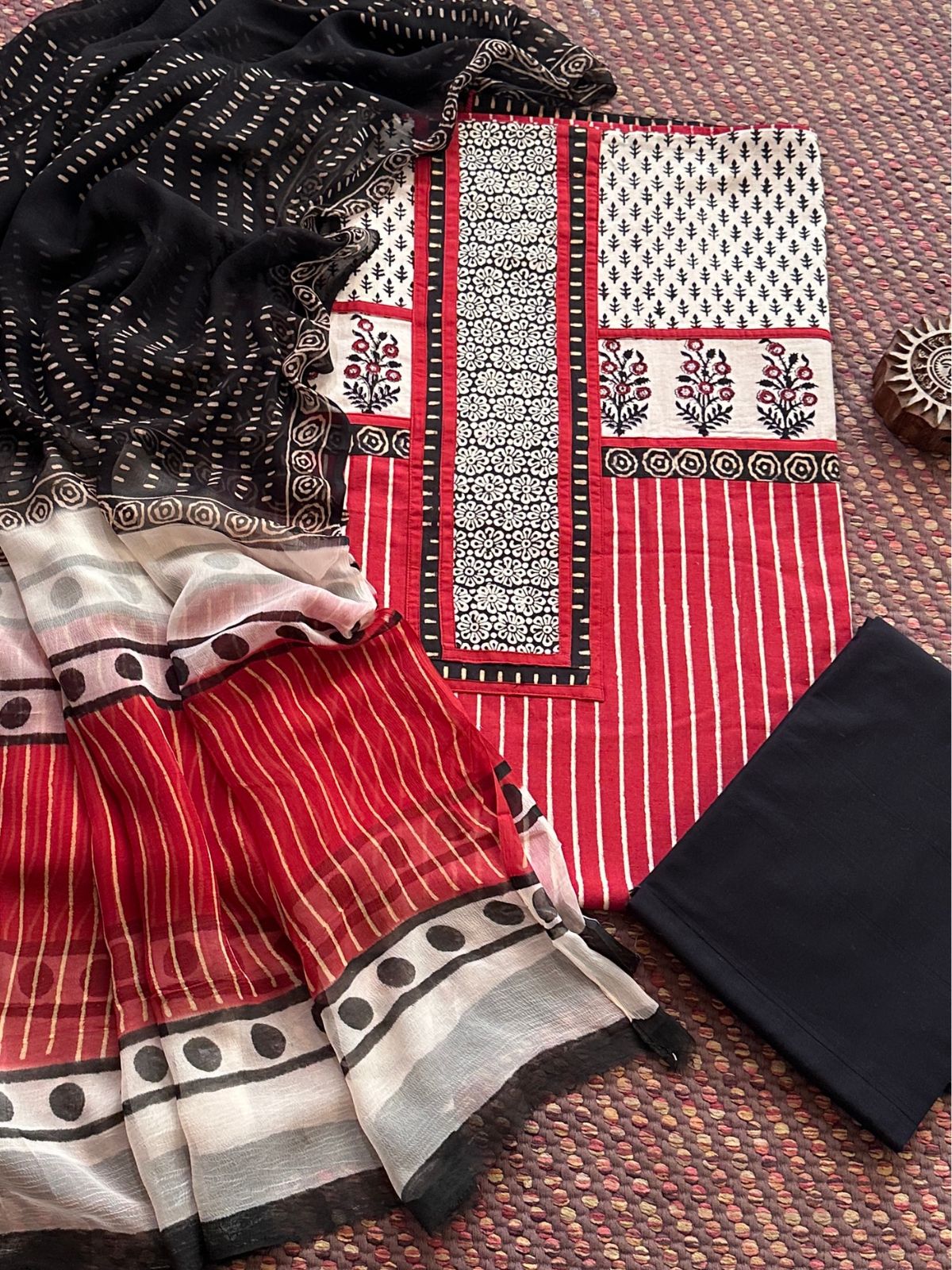 Pure Cotton Unstitched Set with pure chiffon Dupatta