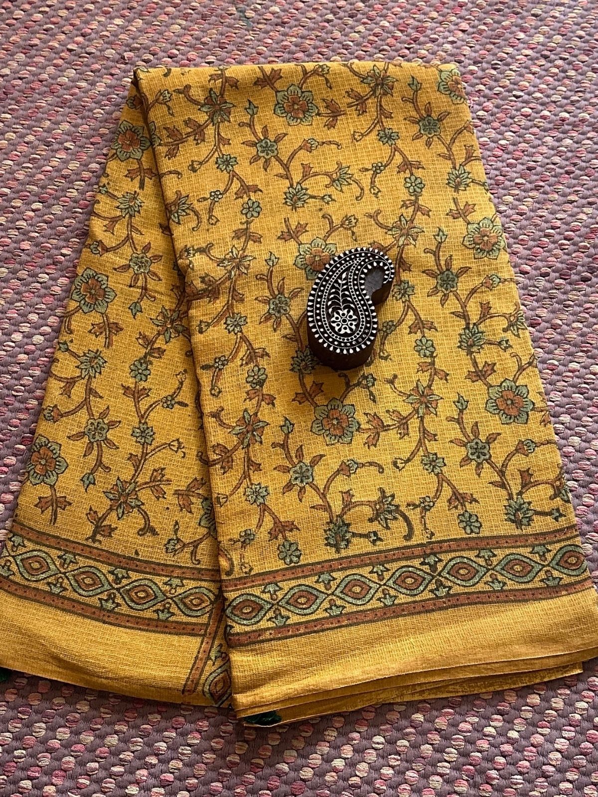 Ajrak Handblocked Kota Doria Embroidered Saree with Blouse Fabric