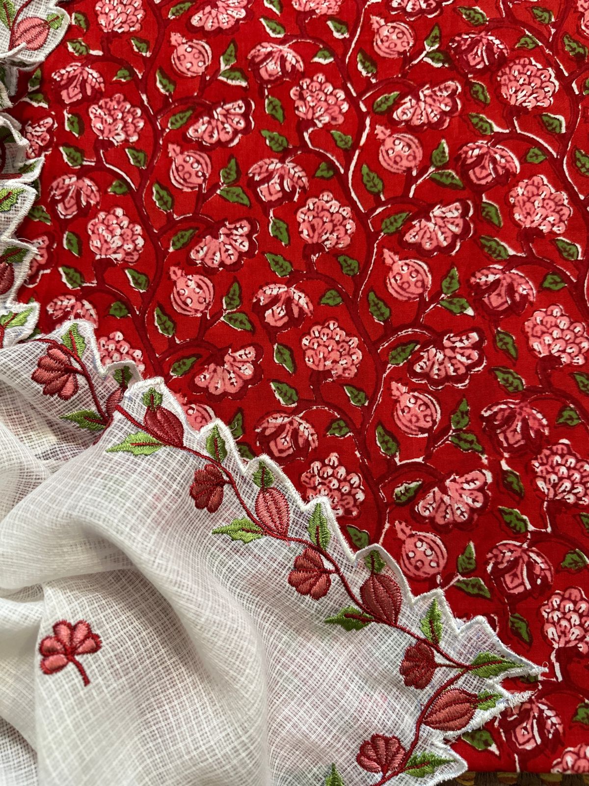 Pure Cotton Hand-blocked fabric with Embroidered Dupatta