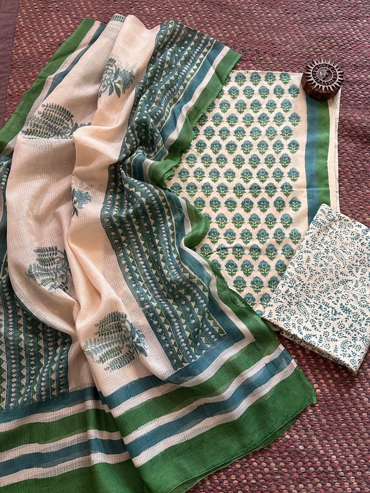 Pure Cotton Unstitched Set with Kota Dupatta