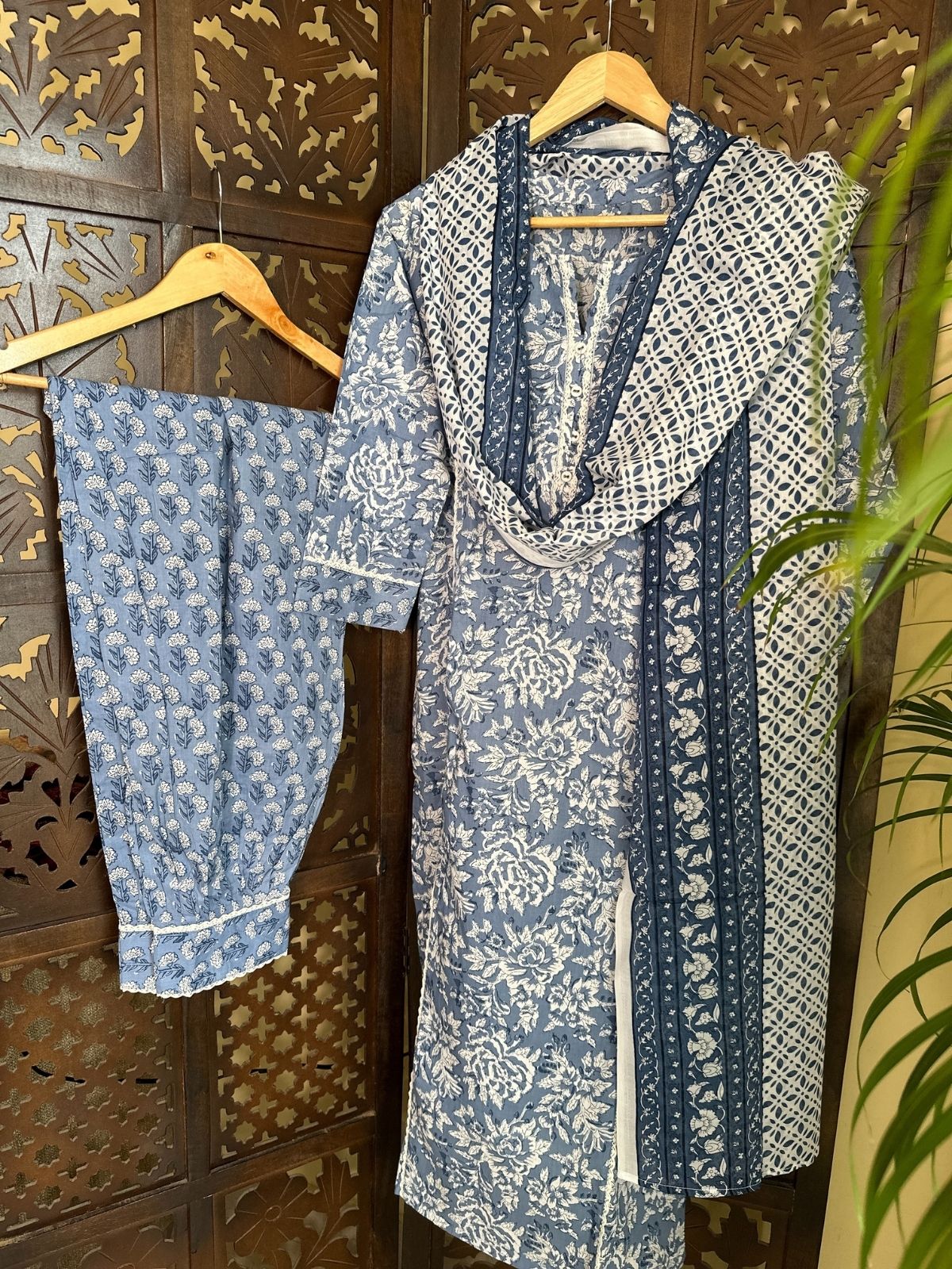 Handblock Cotton Set with Malmal Dupatta