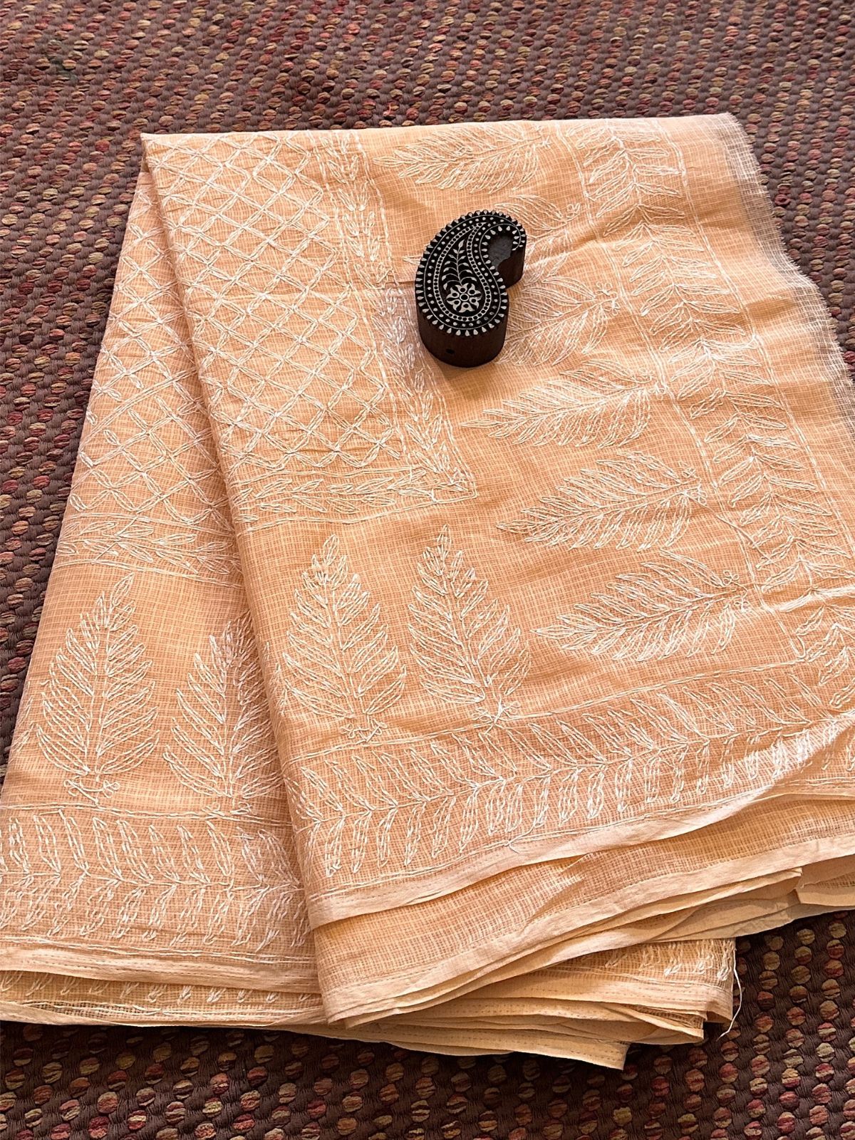 Peach Chikankari Hand Embroidered Saree