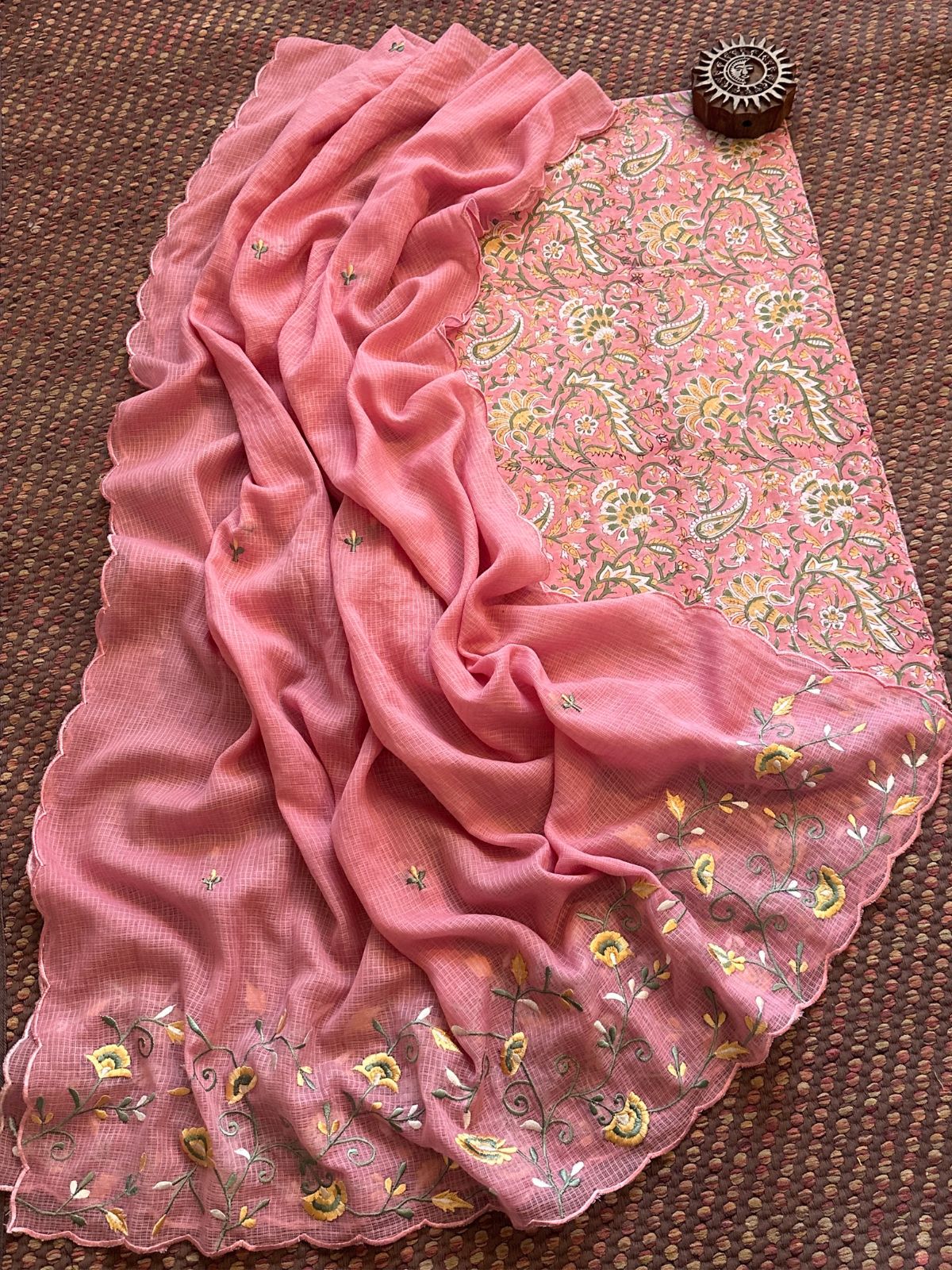Pure Cotton Handblock Fabric with Exclusive Embroidered Dupatta
