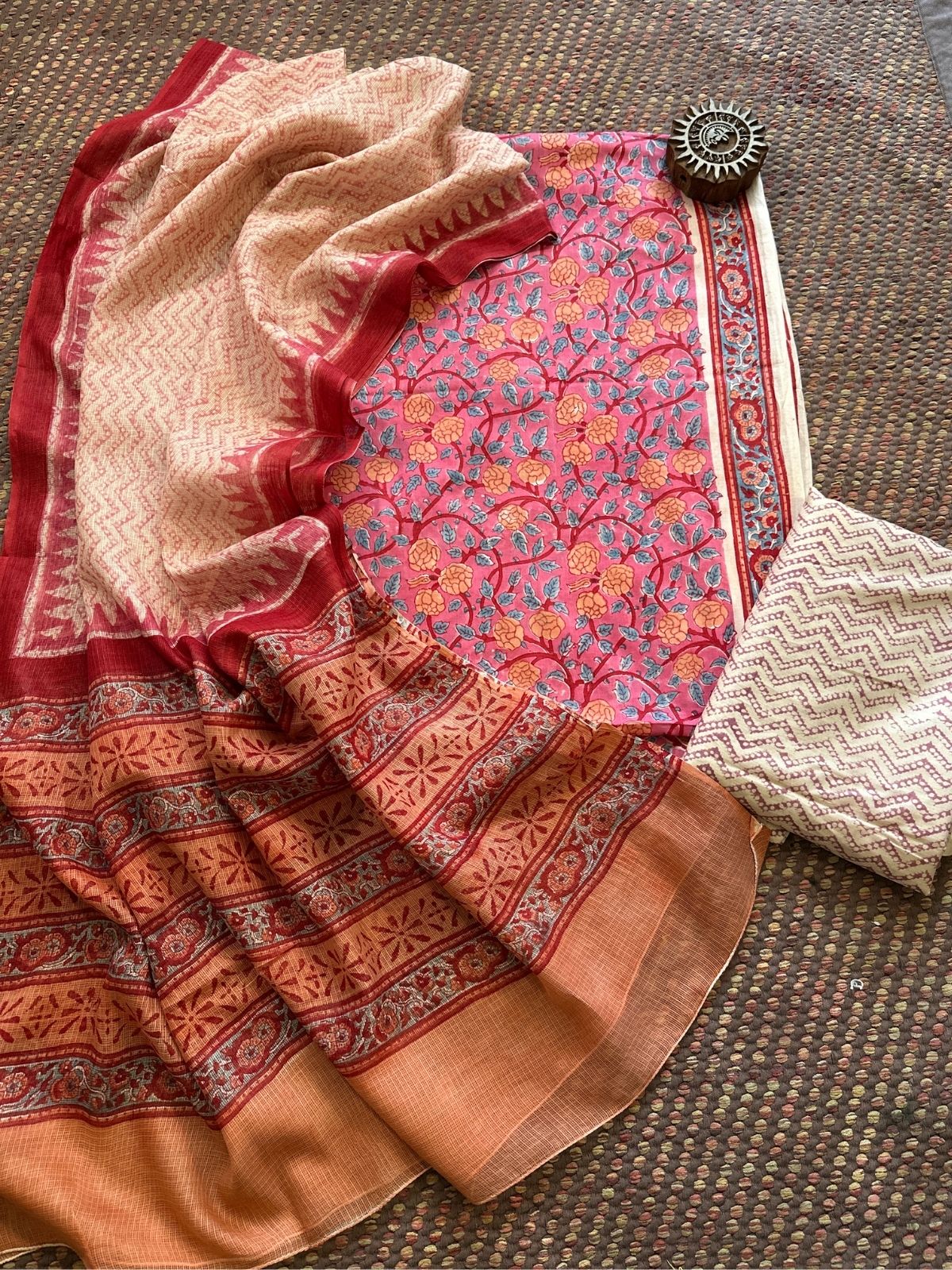 Pure Cotton Unstitched Set with Kota Dupatta