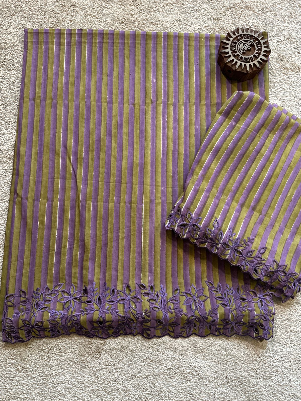 Cutwork Pure Cotton Hand-blocked Coord Set