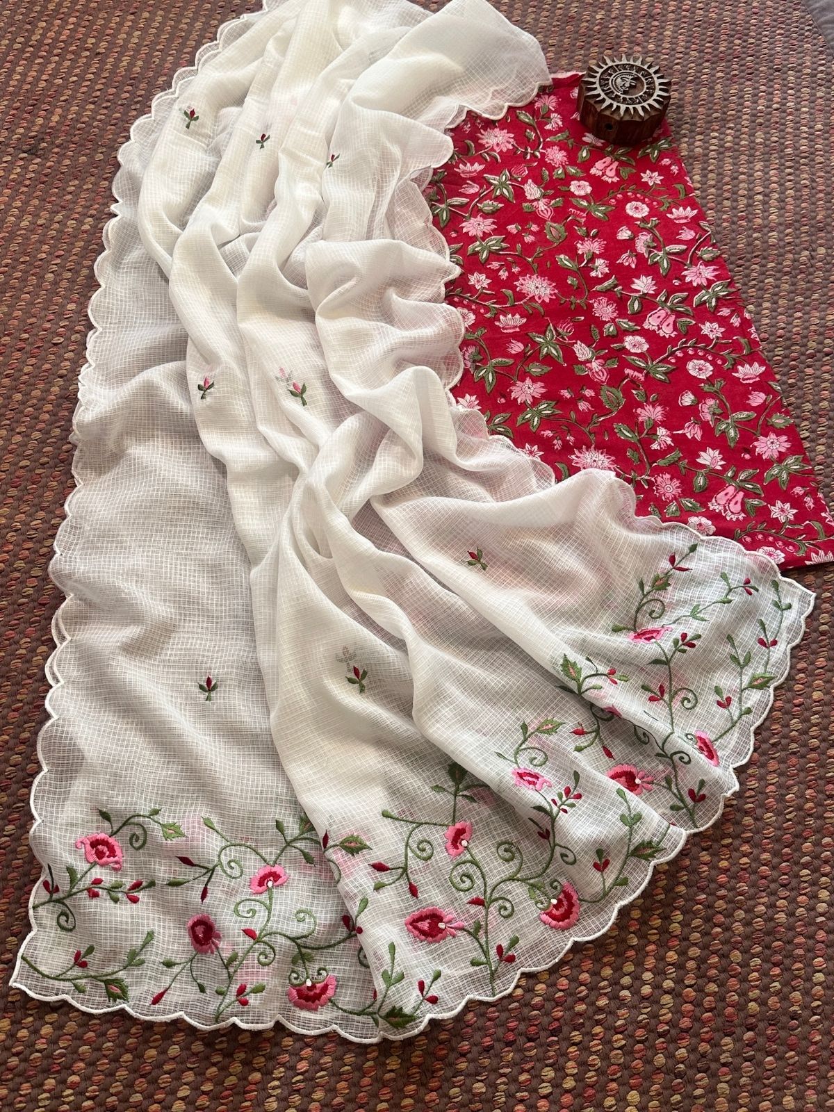 Pure Cotton Handblock Fabric with Exclusive Embroidered Dupatta