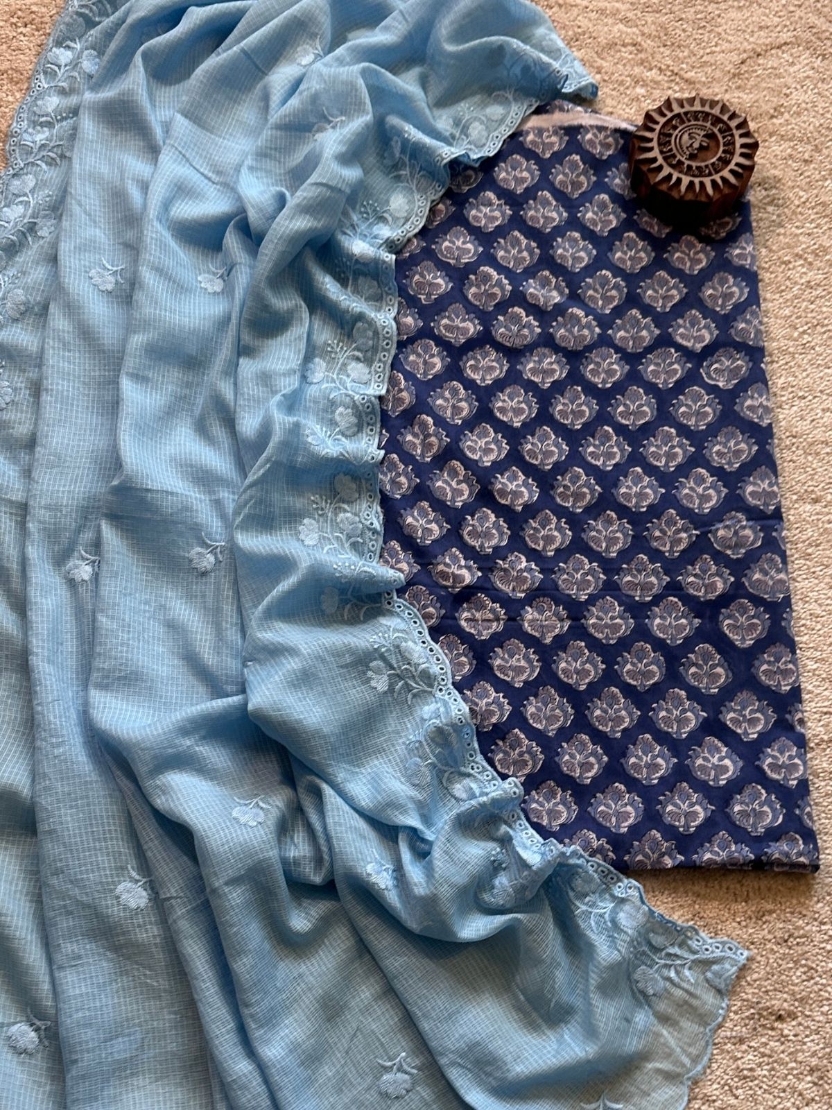 Neelofer Set- Hand-block Fabric with Embroidered Dupatta
