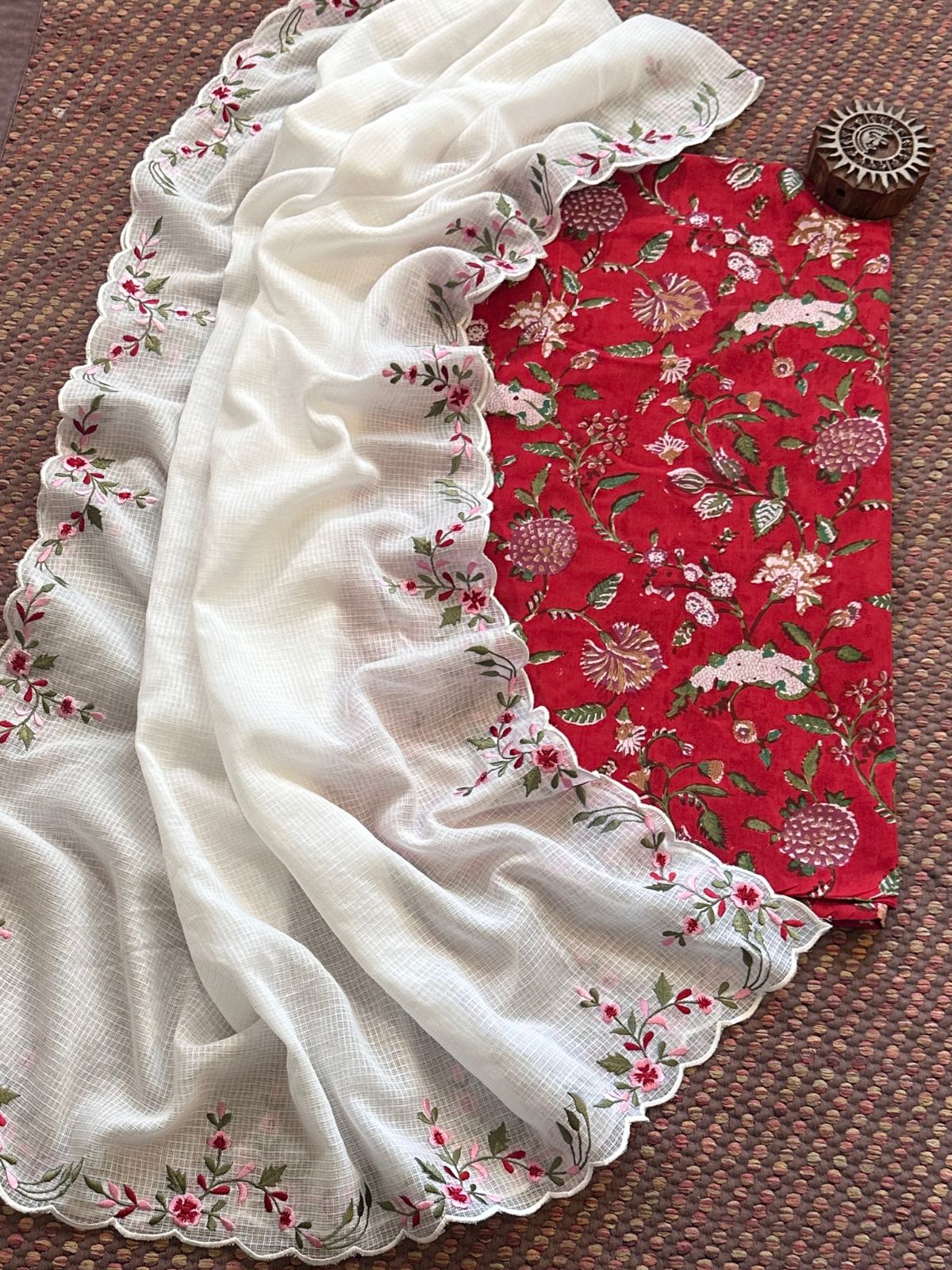Pure Cotton Handblock Fabric with Exclusive Embroidered Dupatta