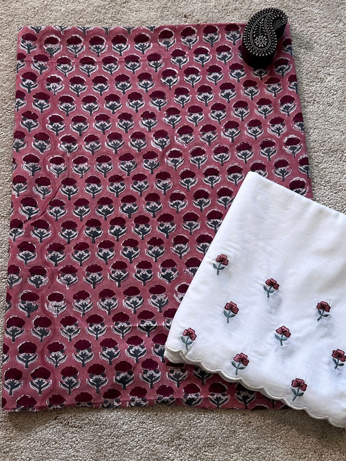Gulbarg Combo Set- Sanganeri Fabric & Embroidered Bottom