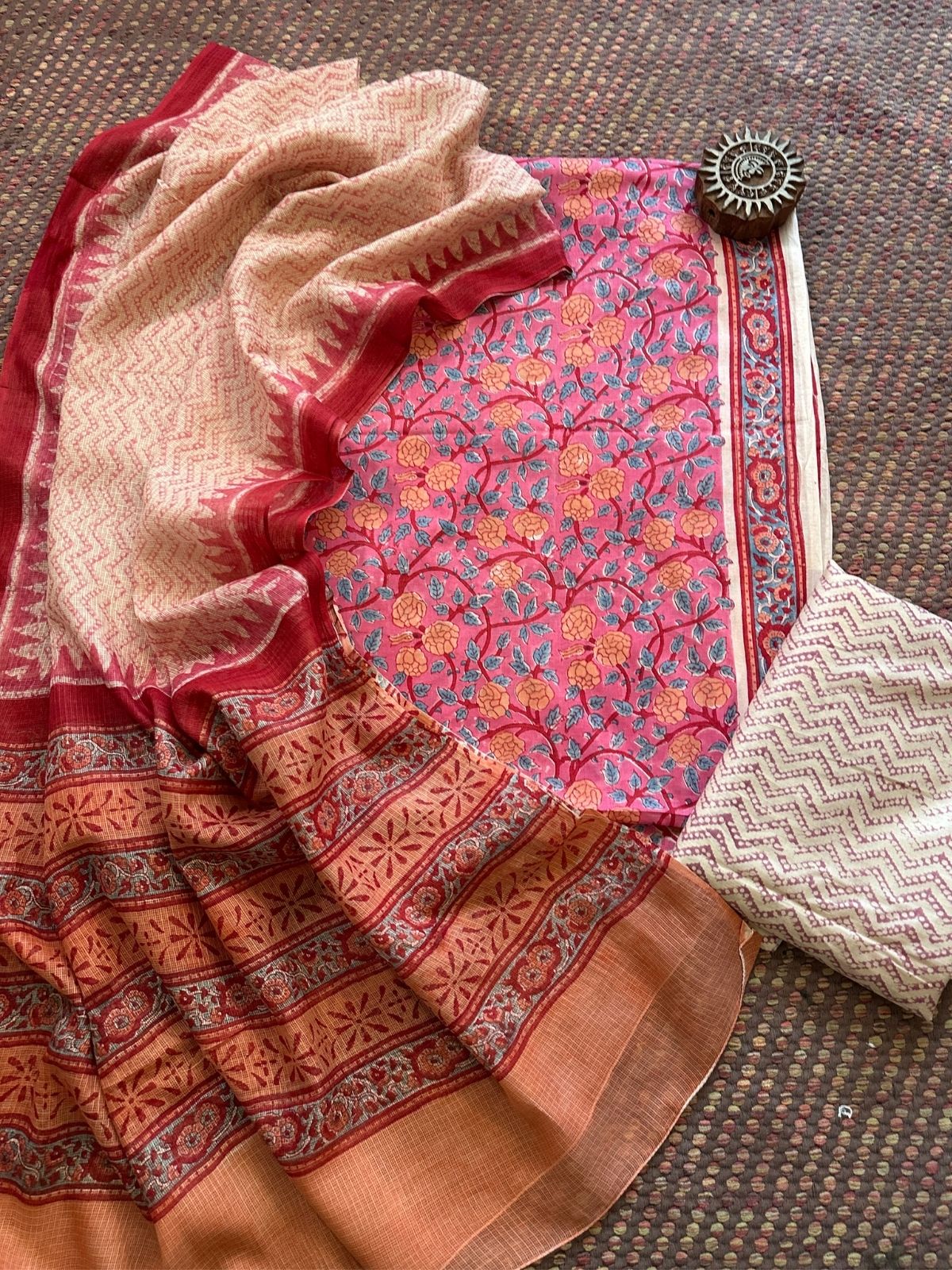 Pure Cotton Unstitched Set with Kota Dupatta