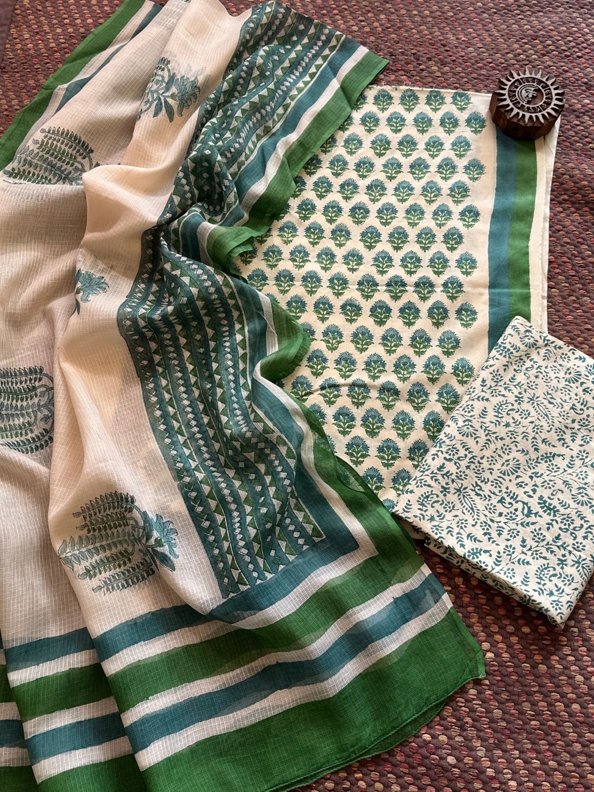Pure Cotton Unstitched Set with Kota Dupatta
