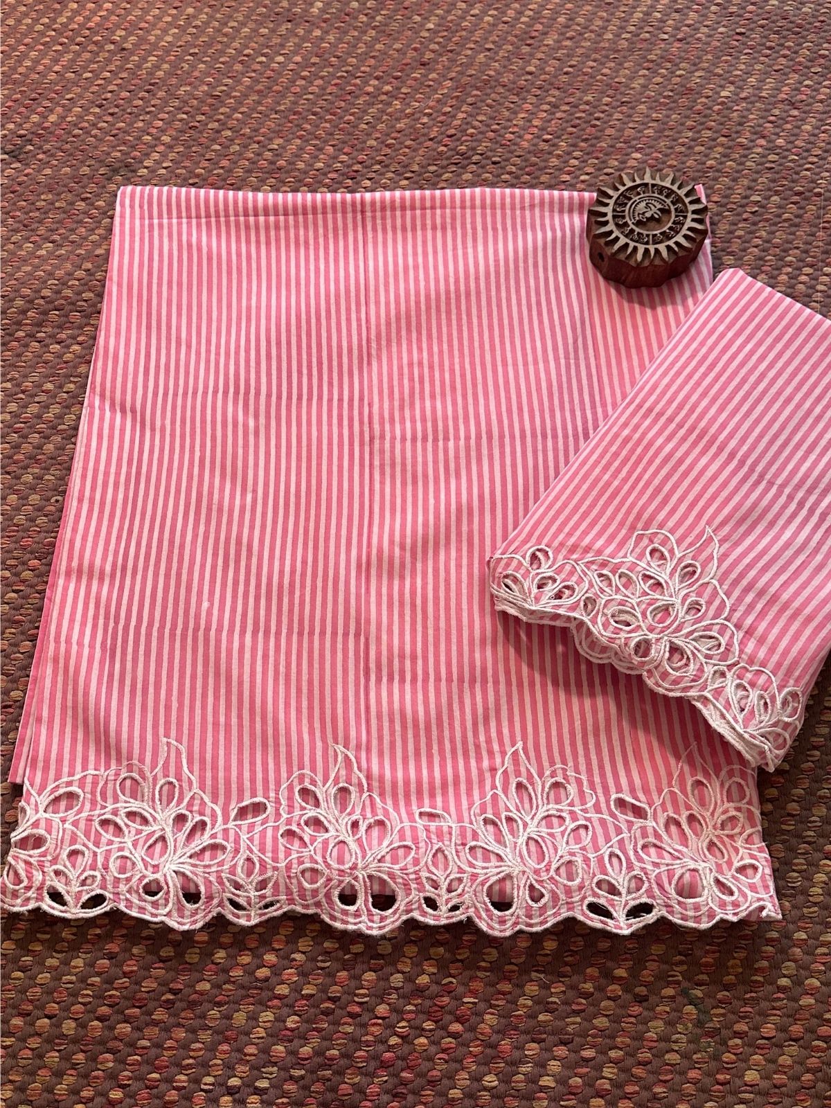 Cutwork Pure Cotton Hand-blocked Coord Set