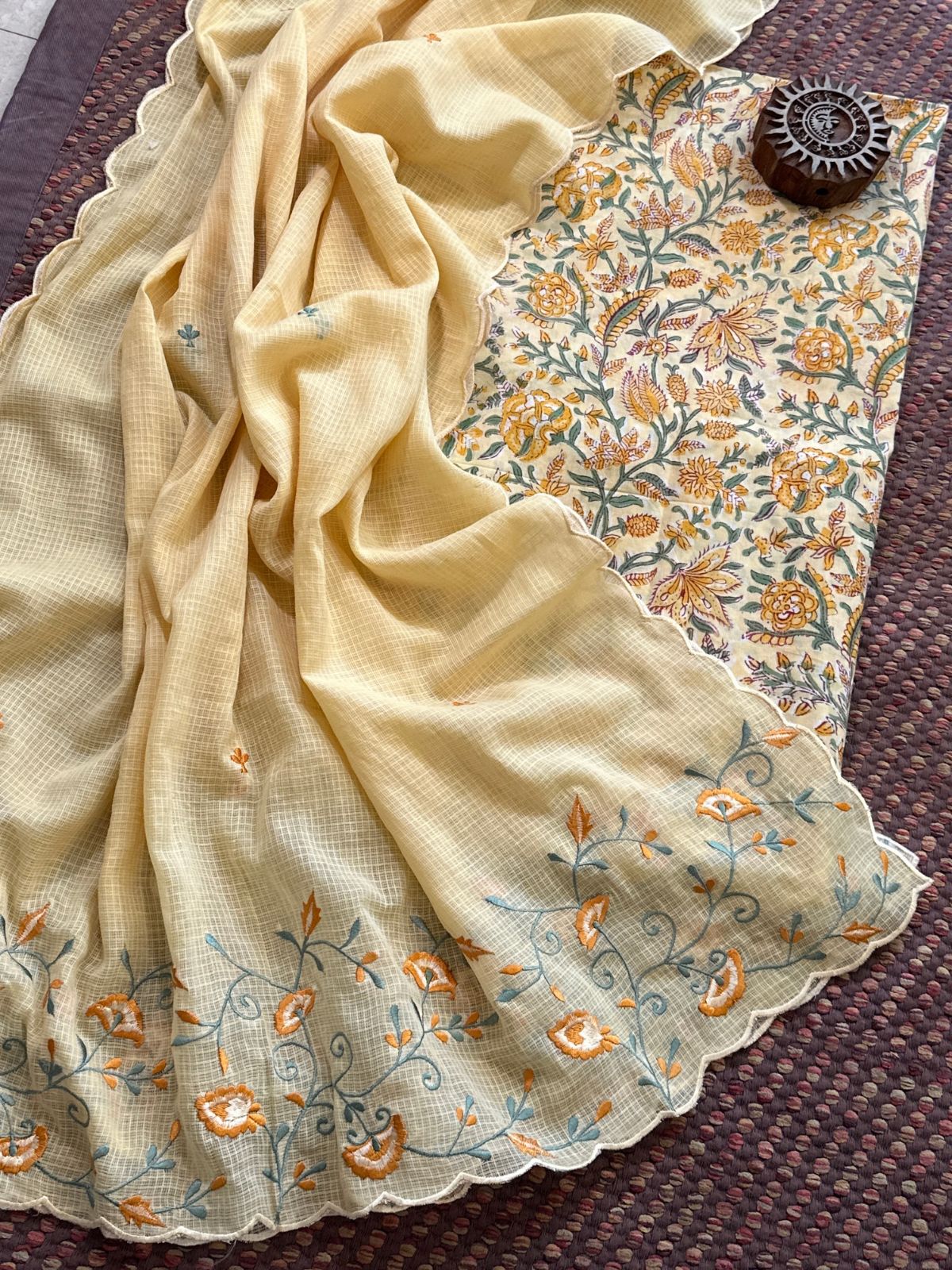 Pure Cotton Handblock Fabric with Exclusive Embroidered Dupatta