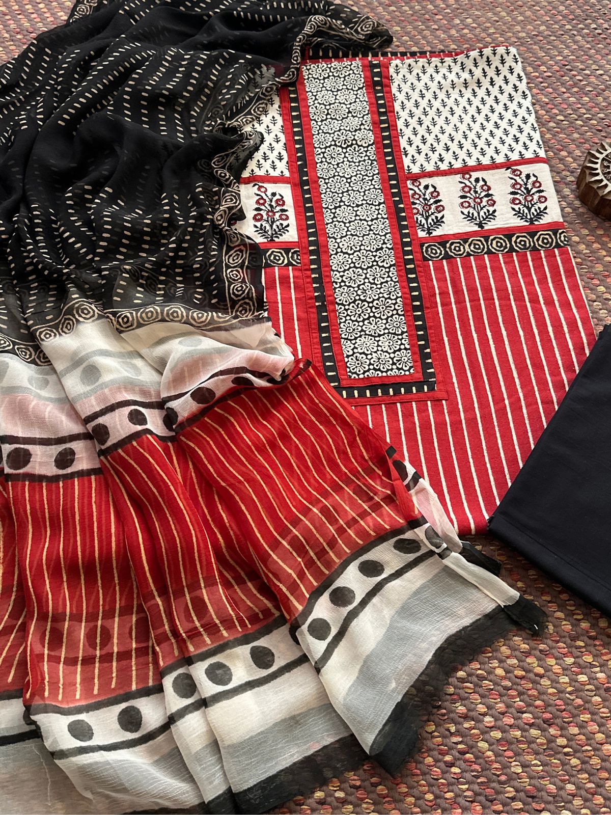 Pure Cotton Unstitched Set with pure chiffon Dupatta