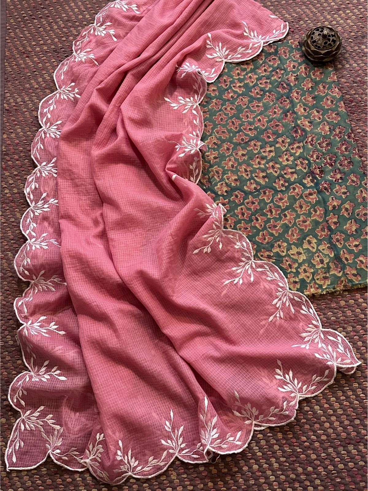 Pure Cotton Mul Hand-Block Fabric with Embroidered Dupatta