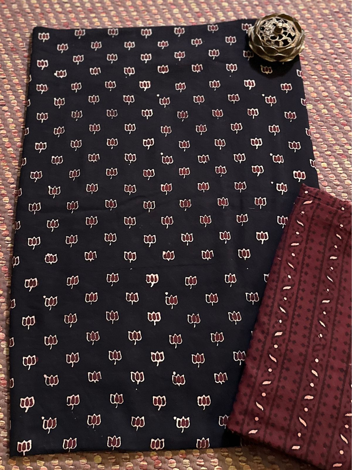 Pure Cotton Malmal Handblocked Ajrak Fabric Set