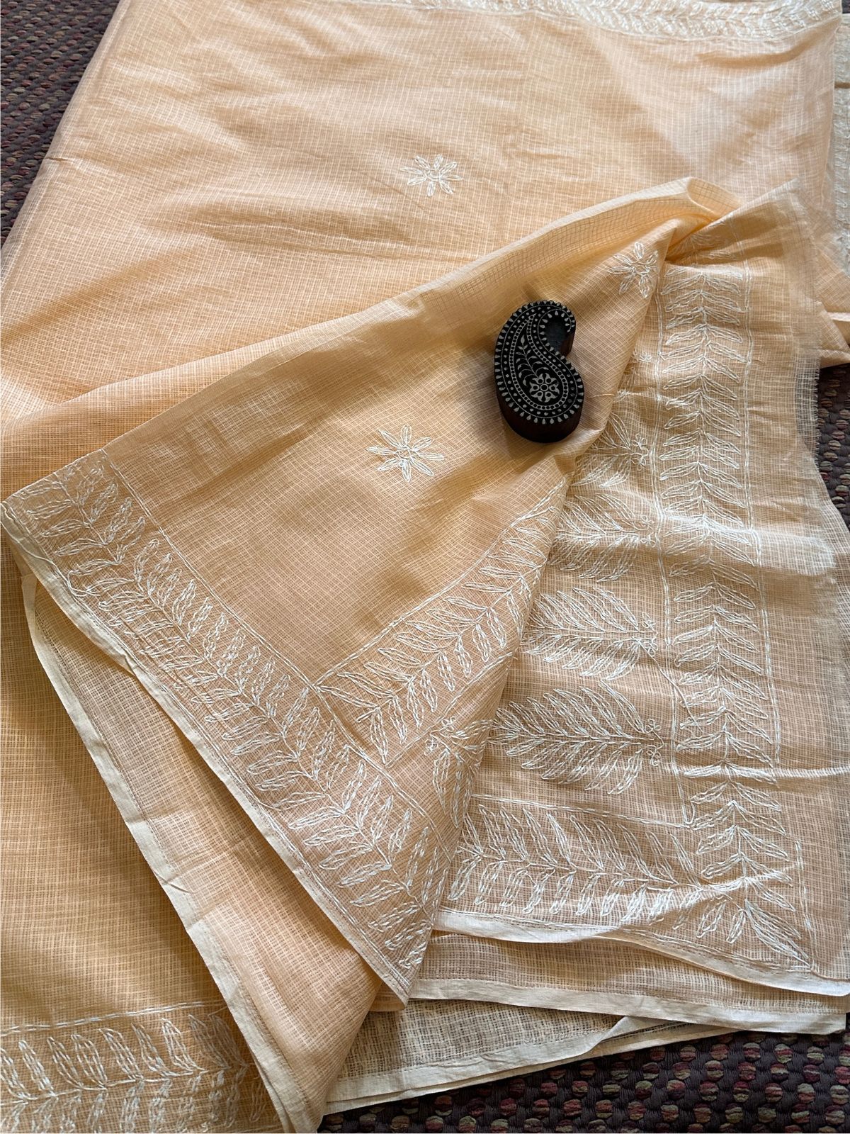 Peach Chikankari Hand Embroidered Saree