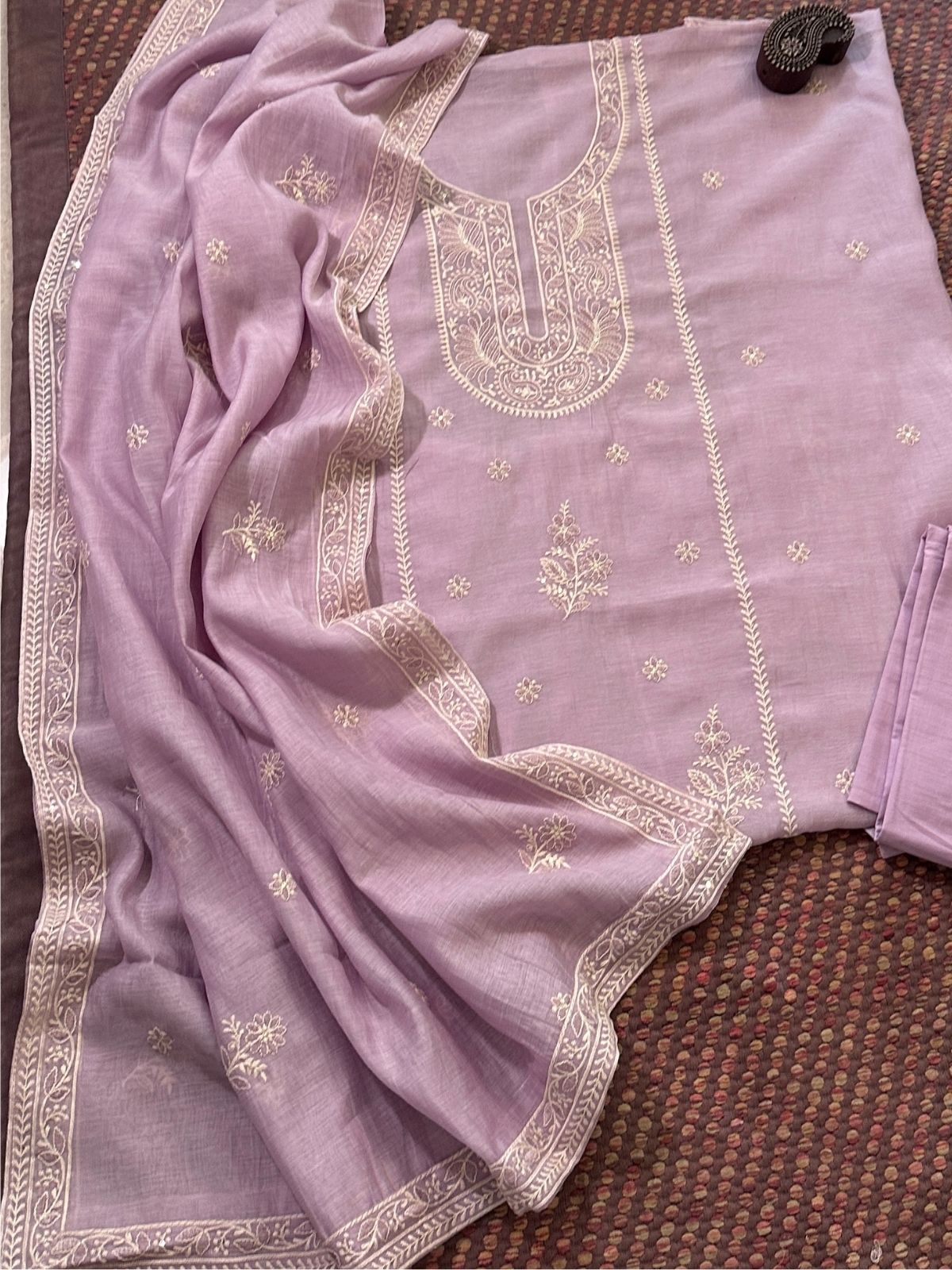 Malmal Maheshwari Silk Embroidered Unstitched Set
