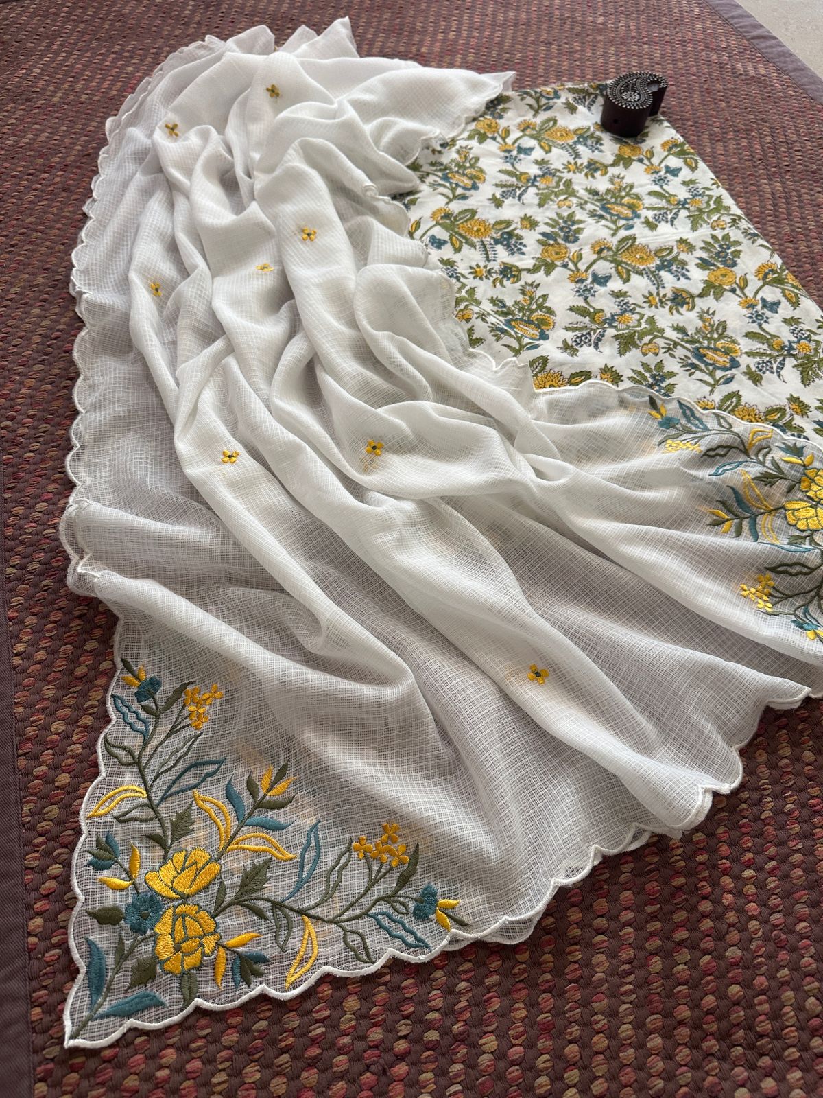 Pure Cotton Handblock Fabric with Exclusive Embroidered Dupatta
