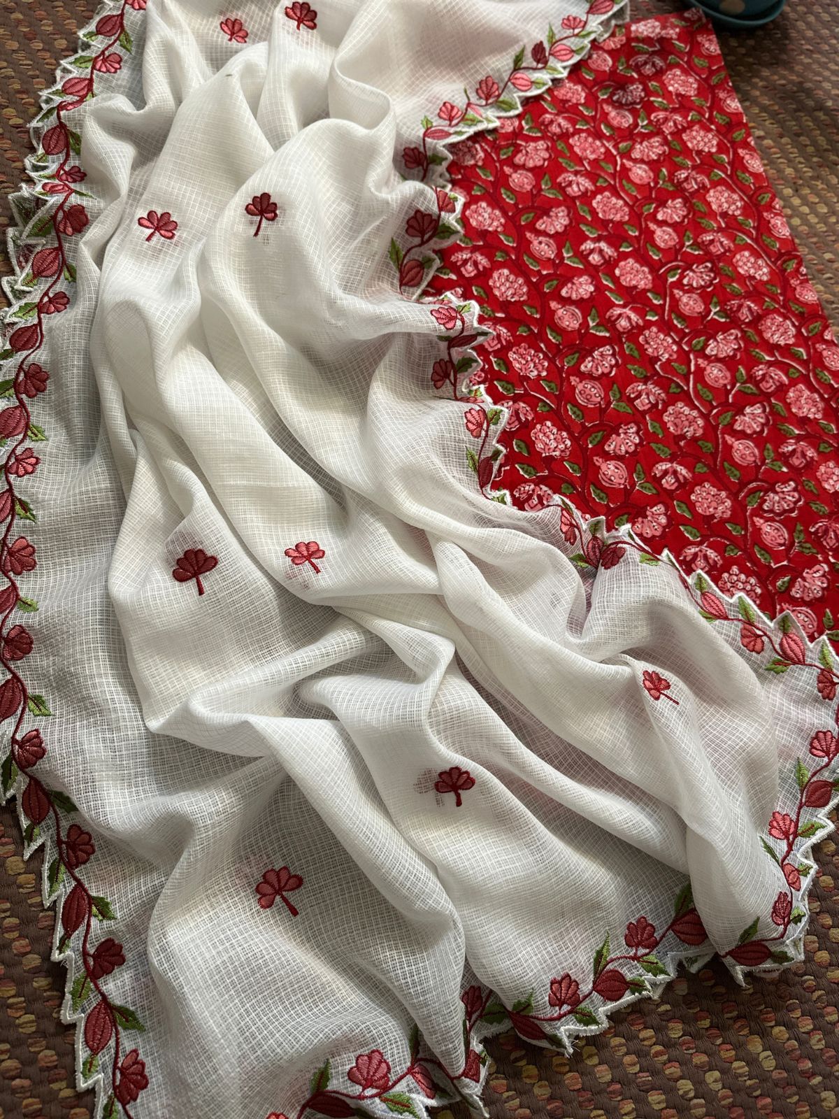 Pure Cotton Hand-blocked fabric with Embroidered Dupatta