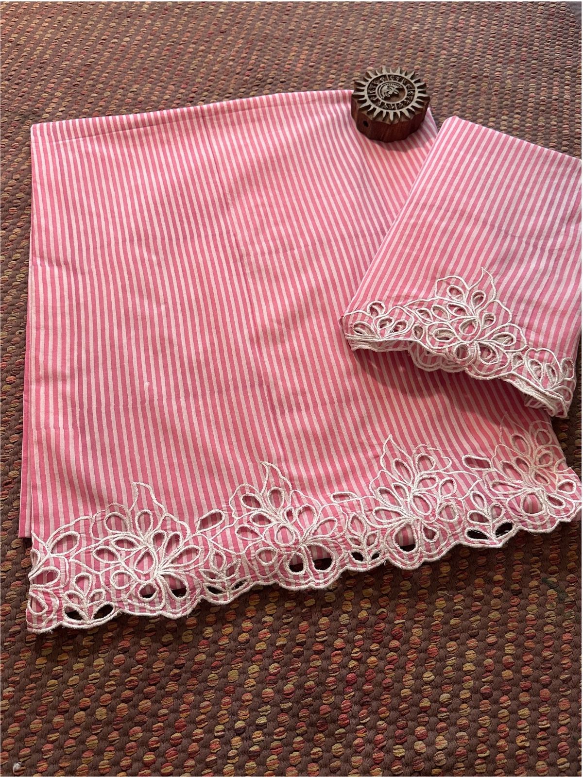 Cutwork Pure Cotton Hand-blocked Coord Set