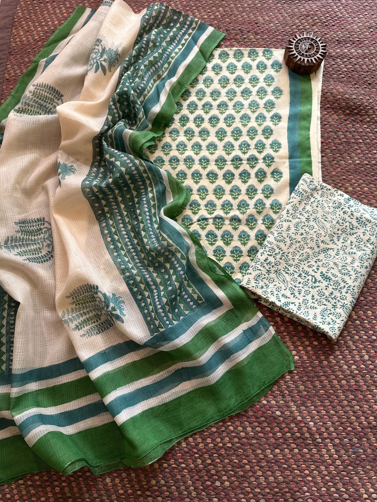 Pure Cotton Unstitched Set with Kota Dupatta