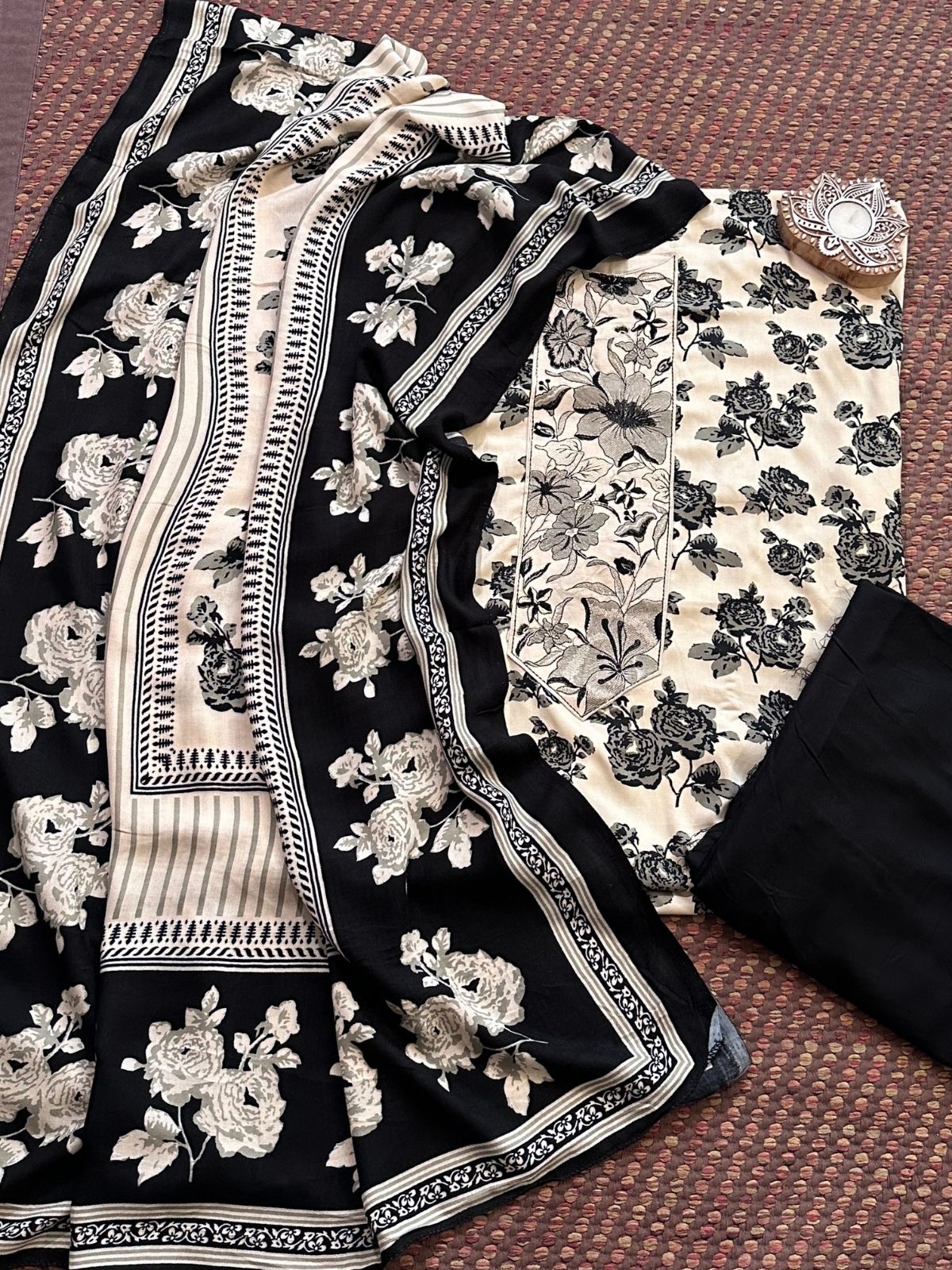 Spun Block Printed Unstitched Set