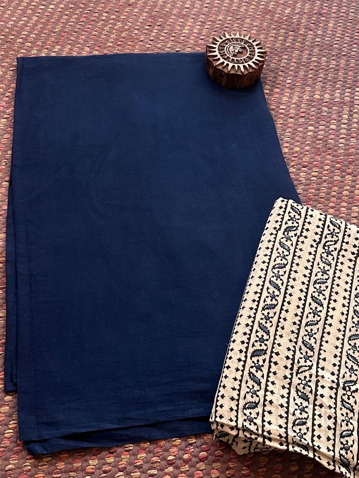 Pure Cotton Malmal Handblocked Ajrak Fabric Set