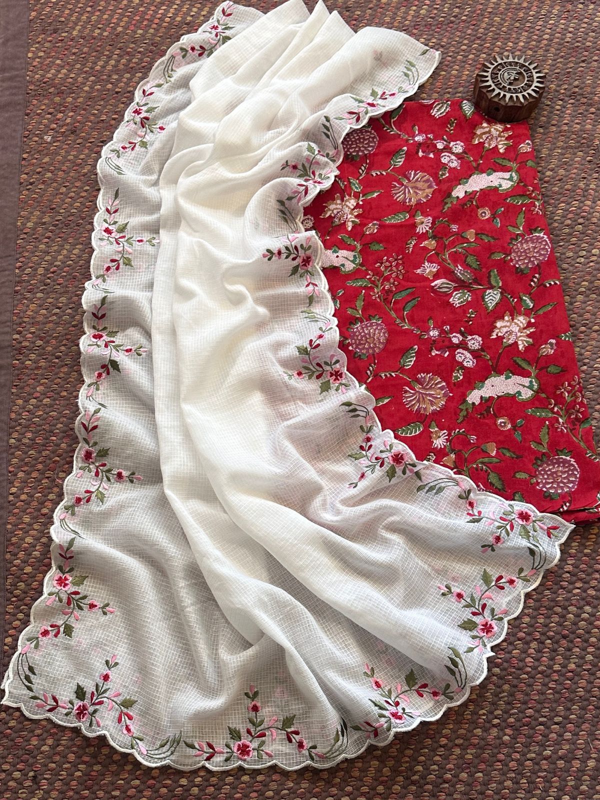 Pure Cotton Handblock Fabric with Exclusive Embroidered Dupatta