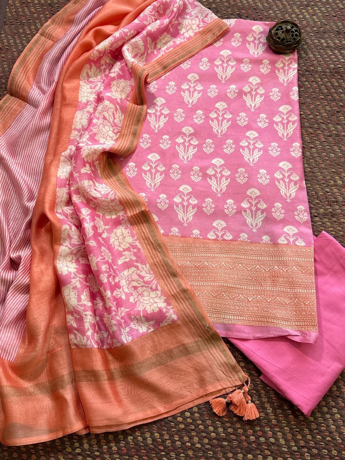 Premium Maheshwari Silk Unstitched Set