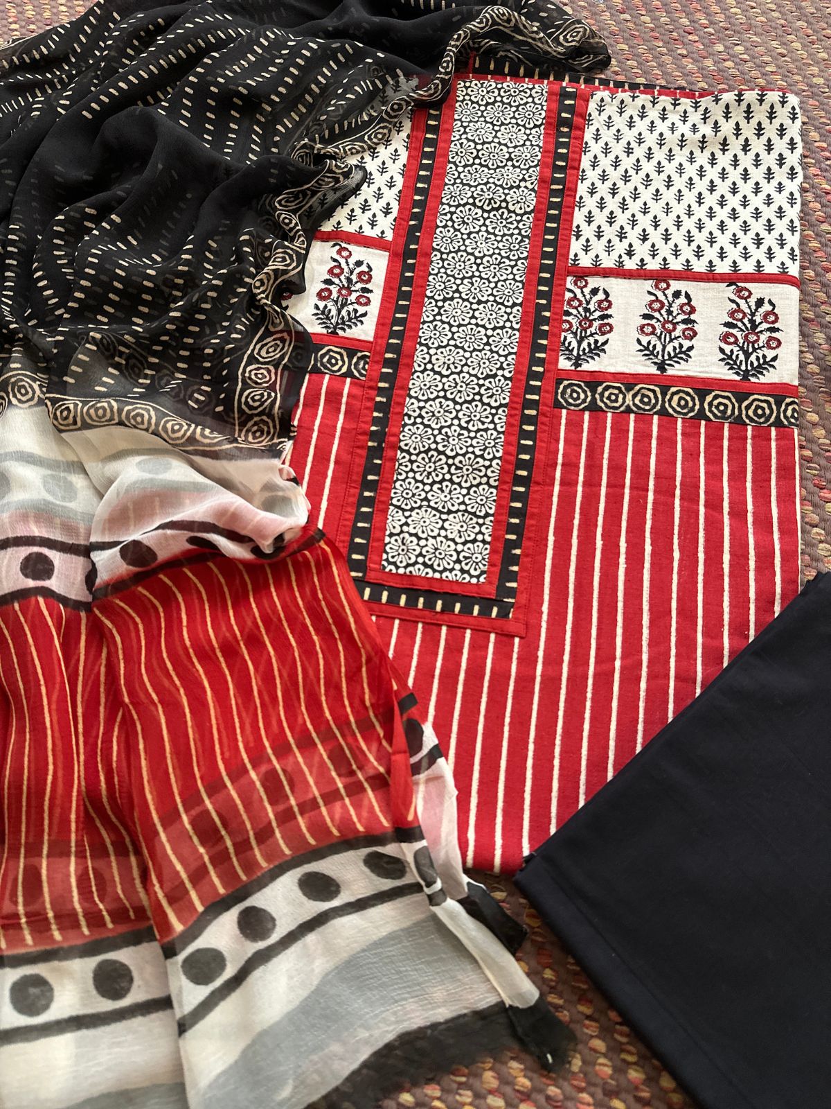 Pure Cotton Unstitched Set with pure chiffon Dupatta
